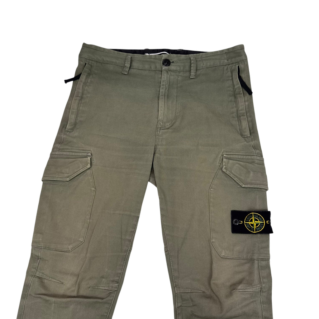 Stone Island Green Diagonal Cotton Compass-Patch Cargo Trousers