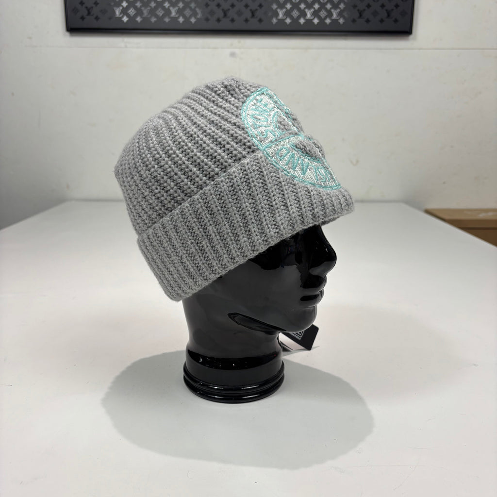 Stone Island Grey Logo Embroidery Beanie