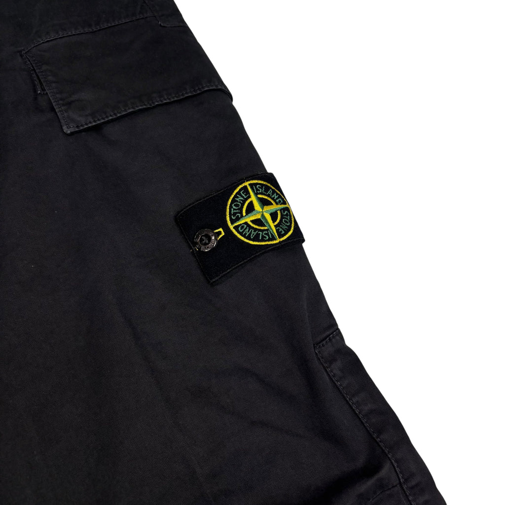 Stone Island Black Brushed Cotton Compass-Patch Cargo Trousers