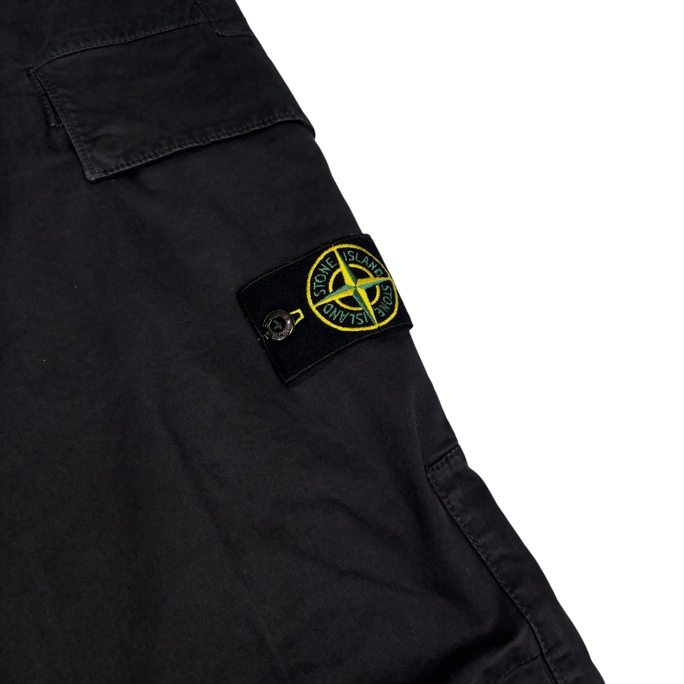 Stone Island Black Brushed Cotton Compass-Patch Cargo Trousers
