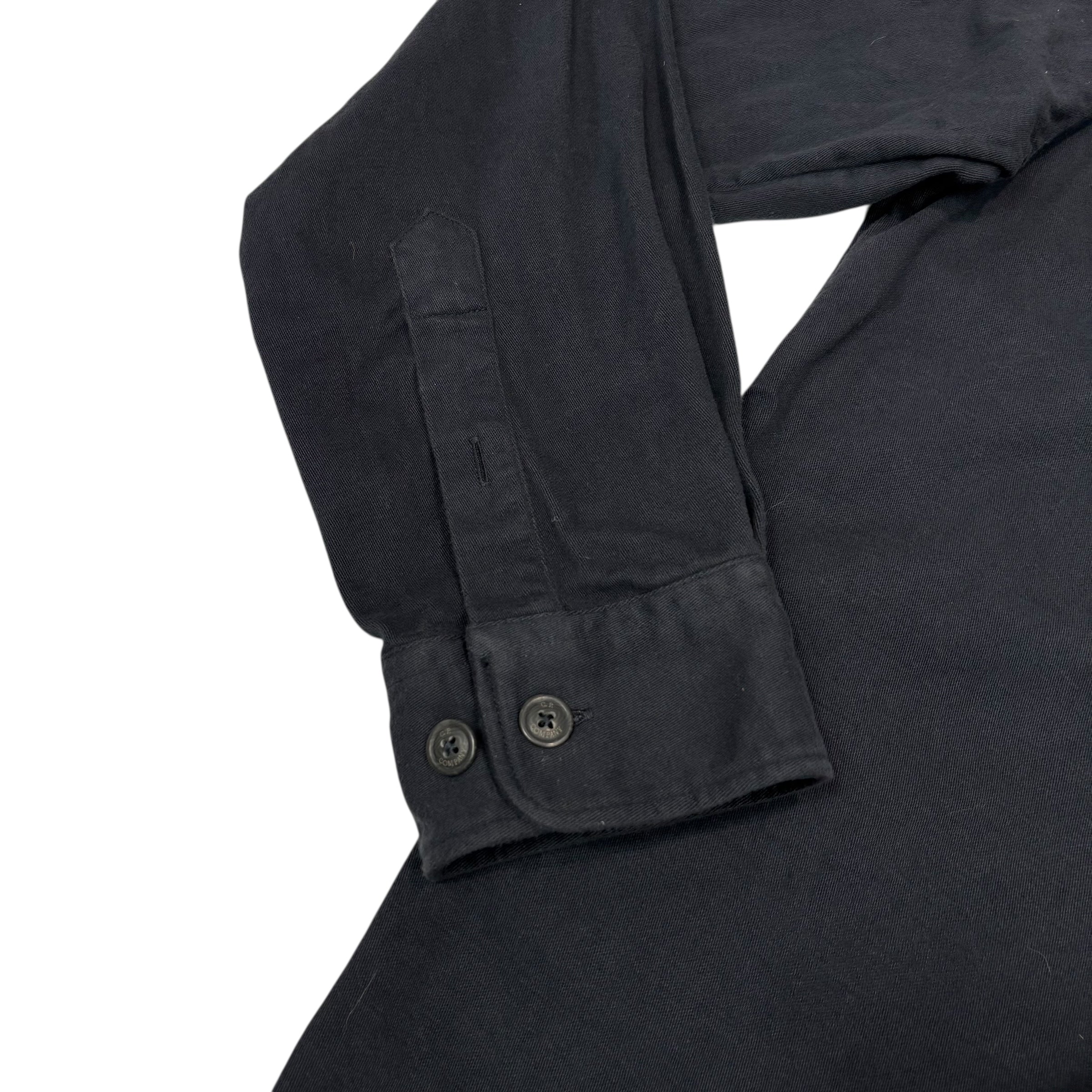 CP Company Navy Blue Spell Out Hooded Button Up Jacket