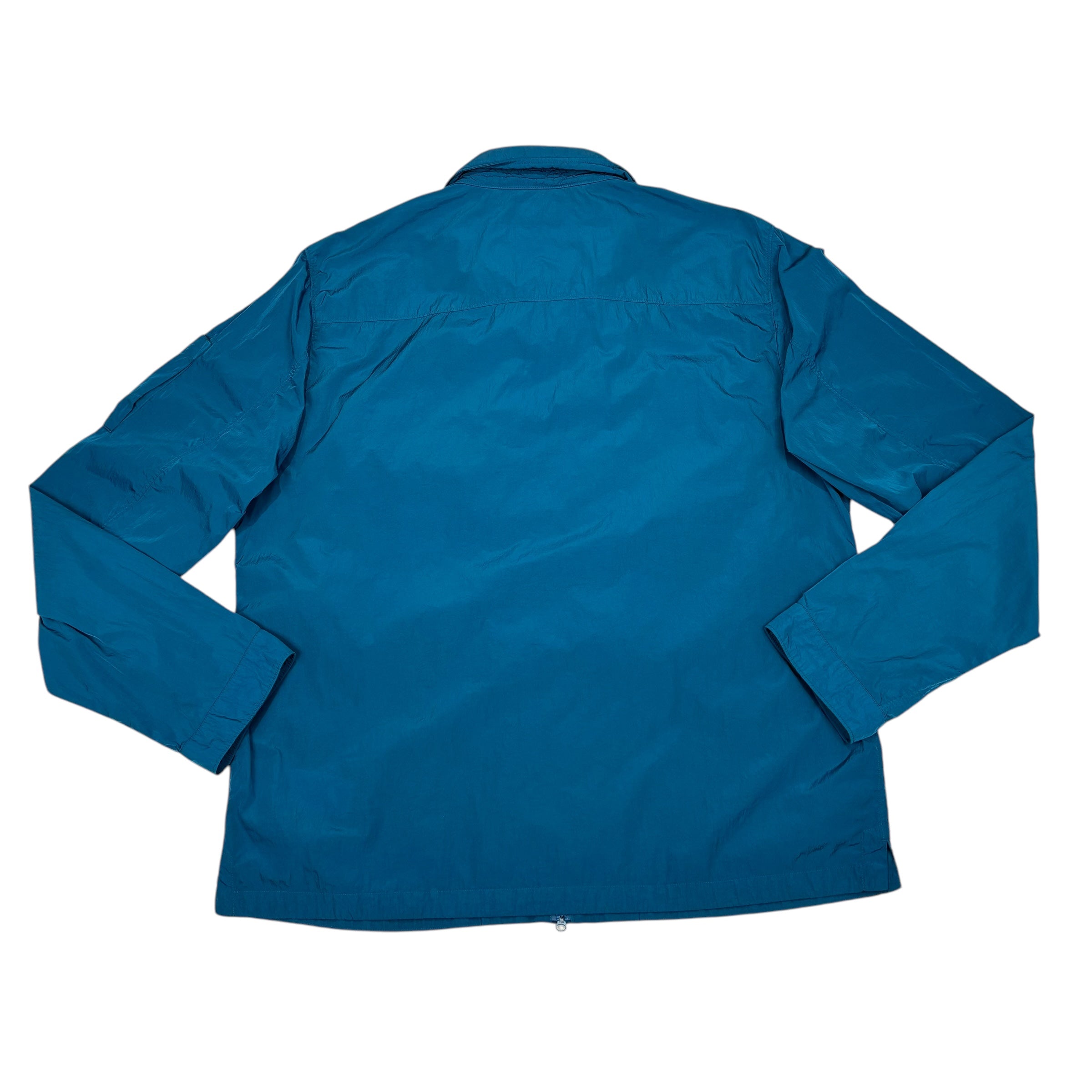 CP Company Blue Nylon Chrome-R Single Goggle Garment Dyeing Overshirt Jacket
