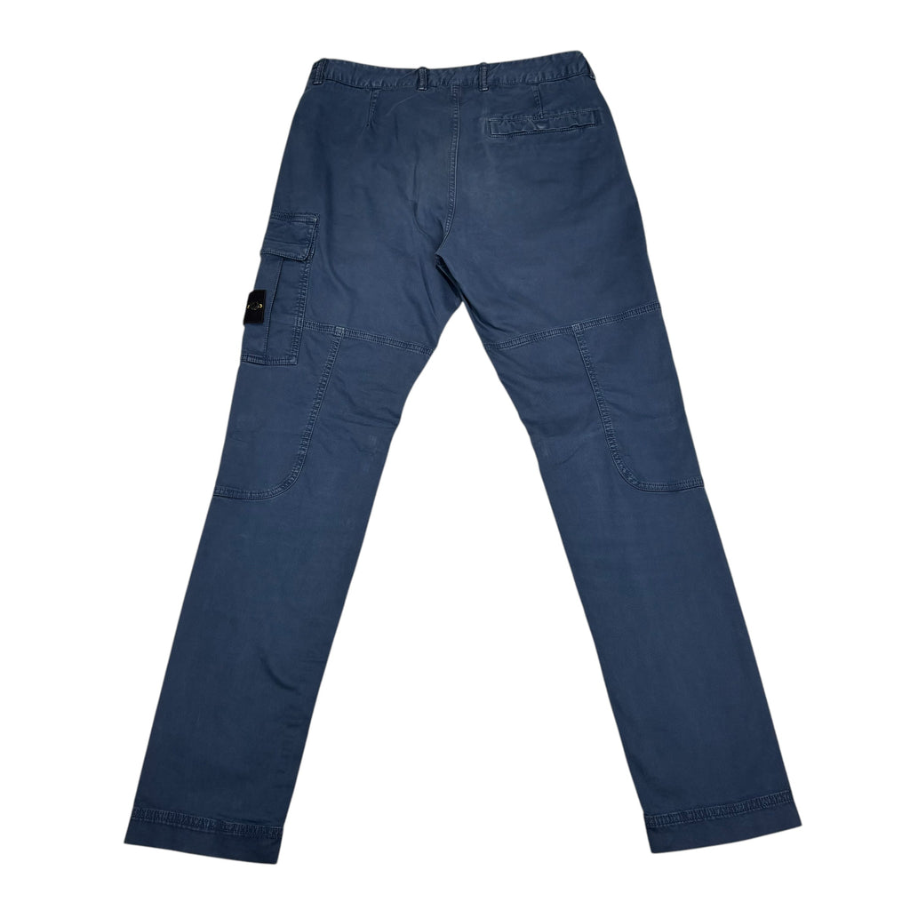 Stone Island Blue Zip-Pockets Brushed Cotton Compass-Patch Cargo Trousers