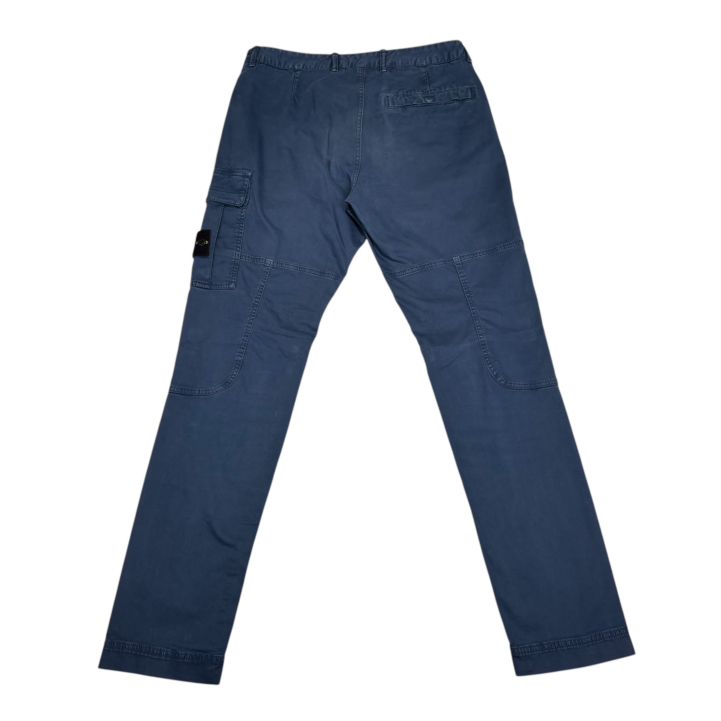 Stone Island Blue Zip-Pockets Brushed Cotton Compass-Patch Cargo Trousers