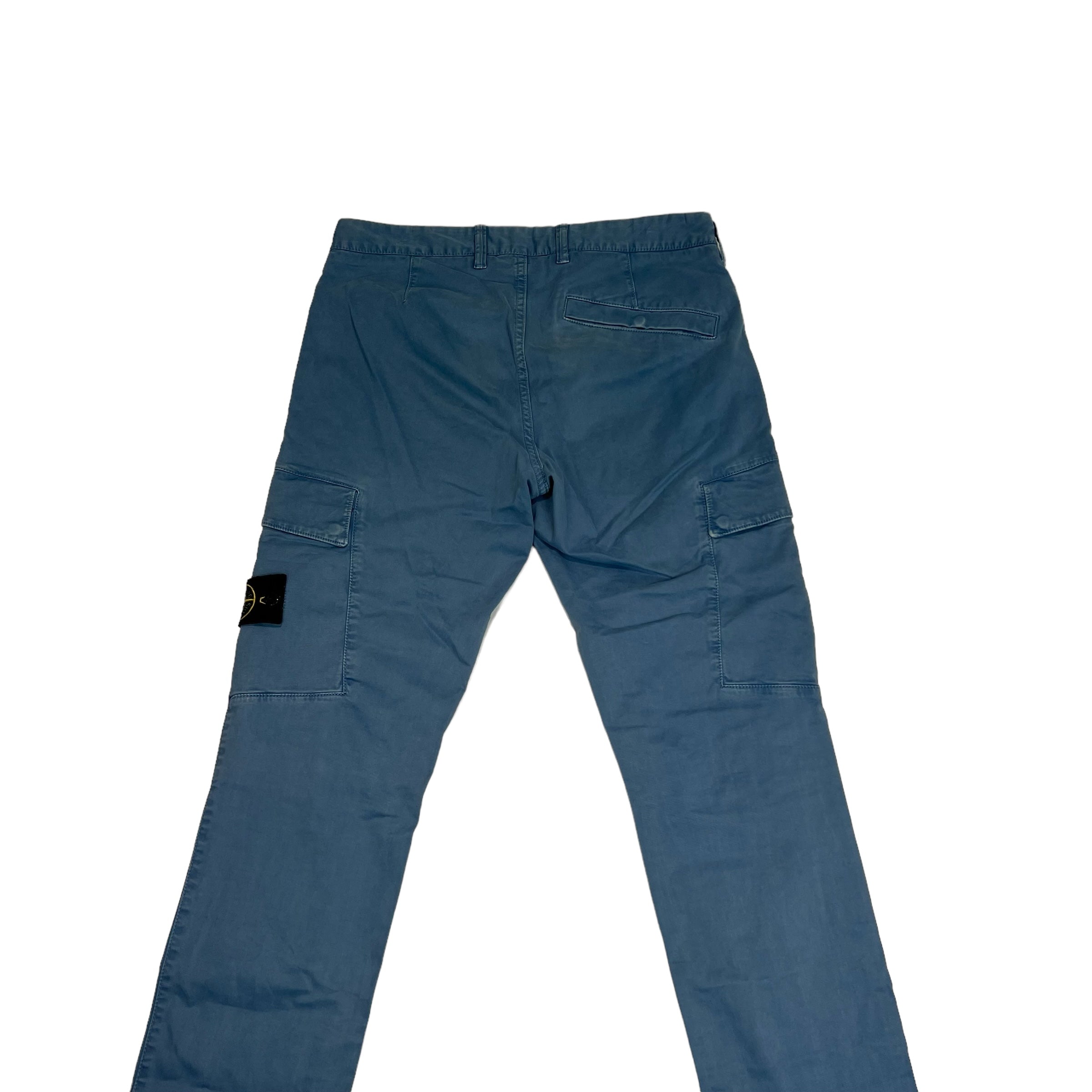Stone Island Avio Blue Straight Leg Compass-Patch Cargo Trousers