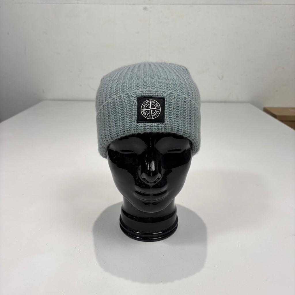 Stone Island Grey Patch Logo Cotton Beanie