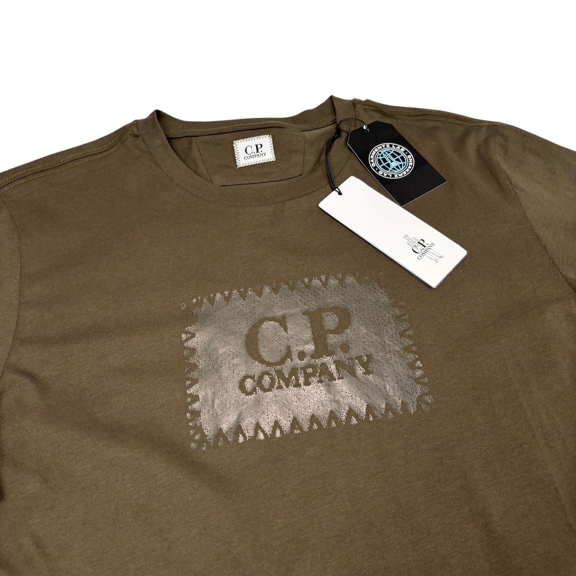 CP Company Duck Green Box Print Spell Out Long Sleeve TShirt