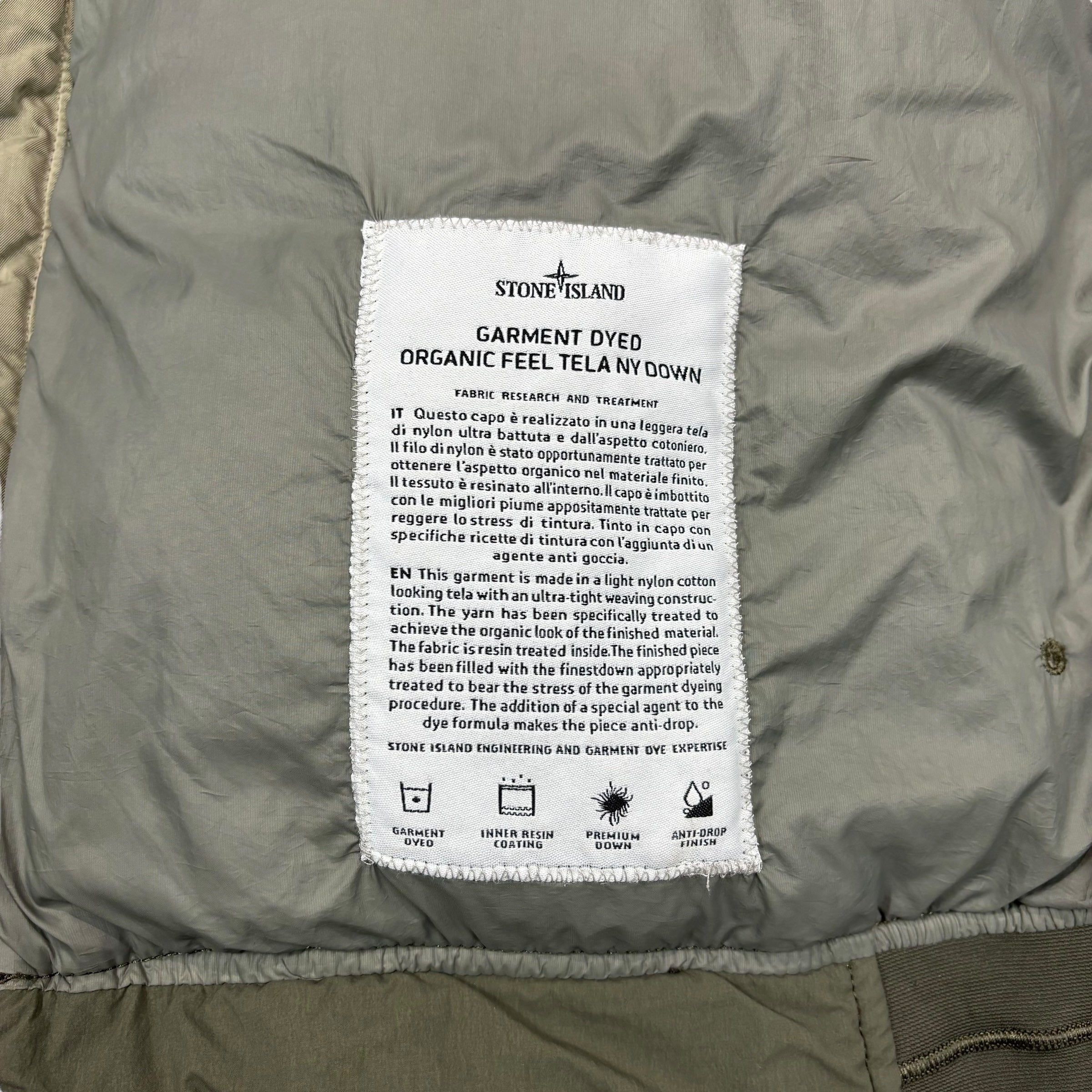 Stone Island Brown Garment Dyed Organic Feel Tela NY Down Jacket