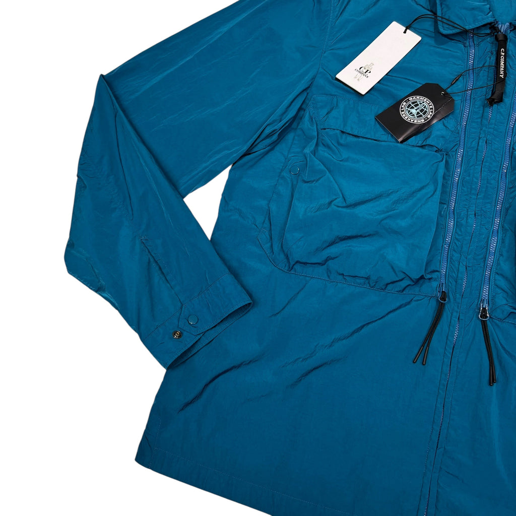 CP Company Blue Nylon Chrome-R Single Goggle Garment Dyeing Overshirt Jacket