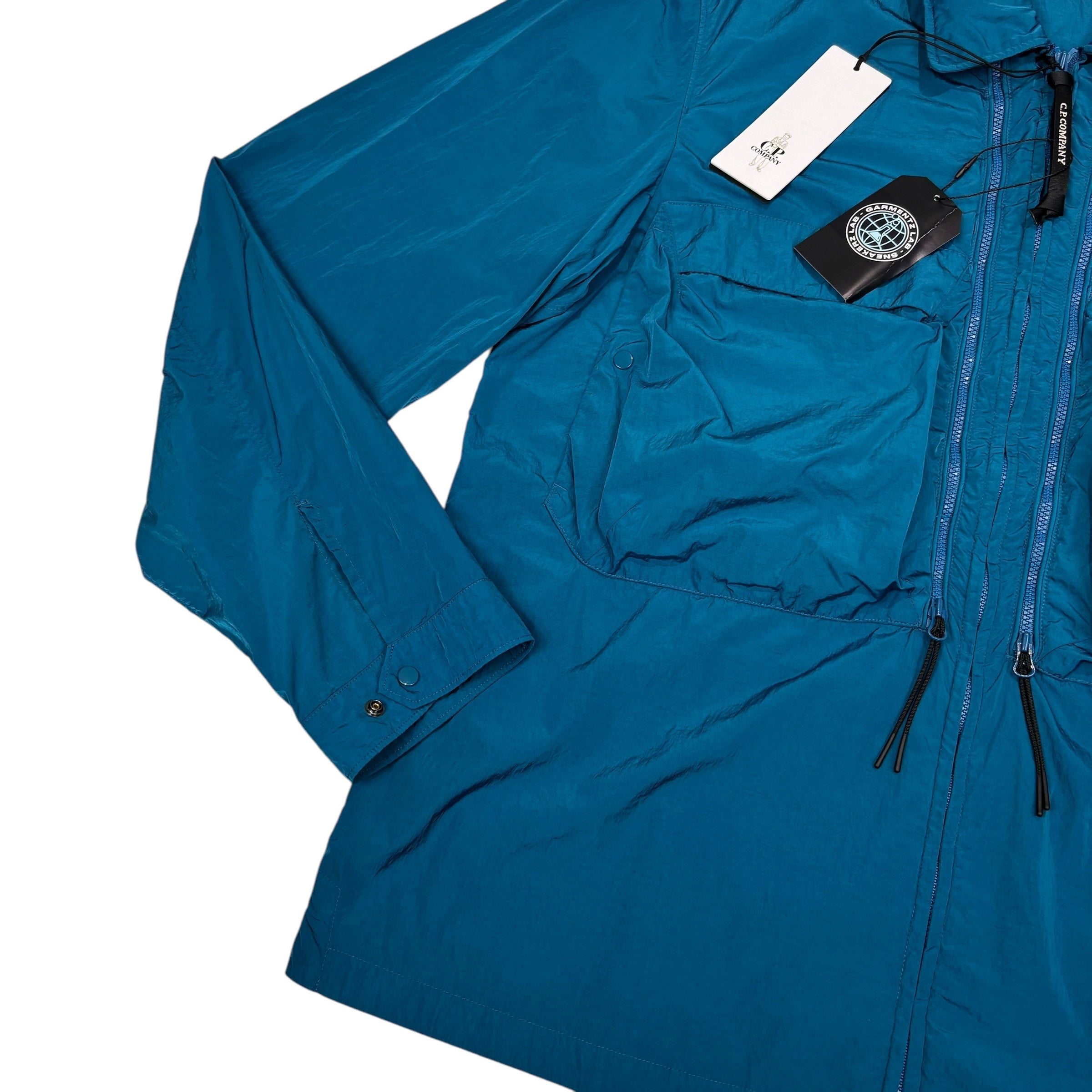 CP Company Blue Nylon Chrome-R Single Goggle Garment Dyeing Overshirt Jacket