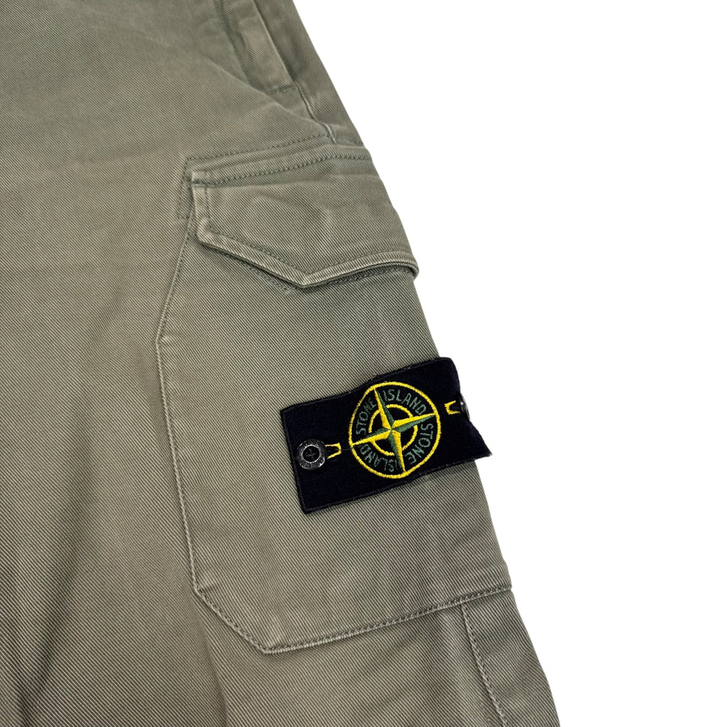 Stone Island Green Diagonal Cotton Compass-Patch Cargo Trousers