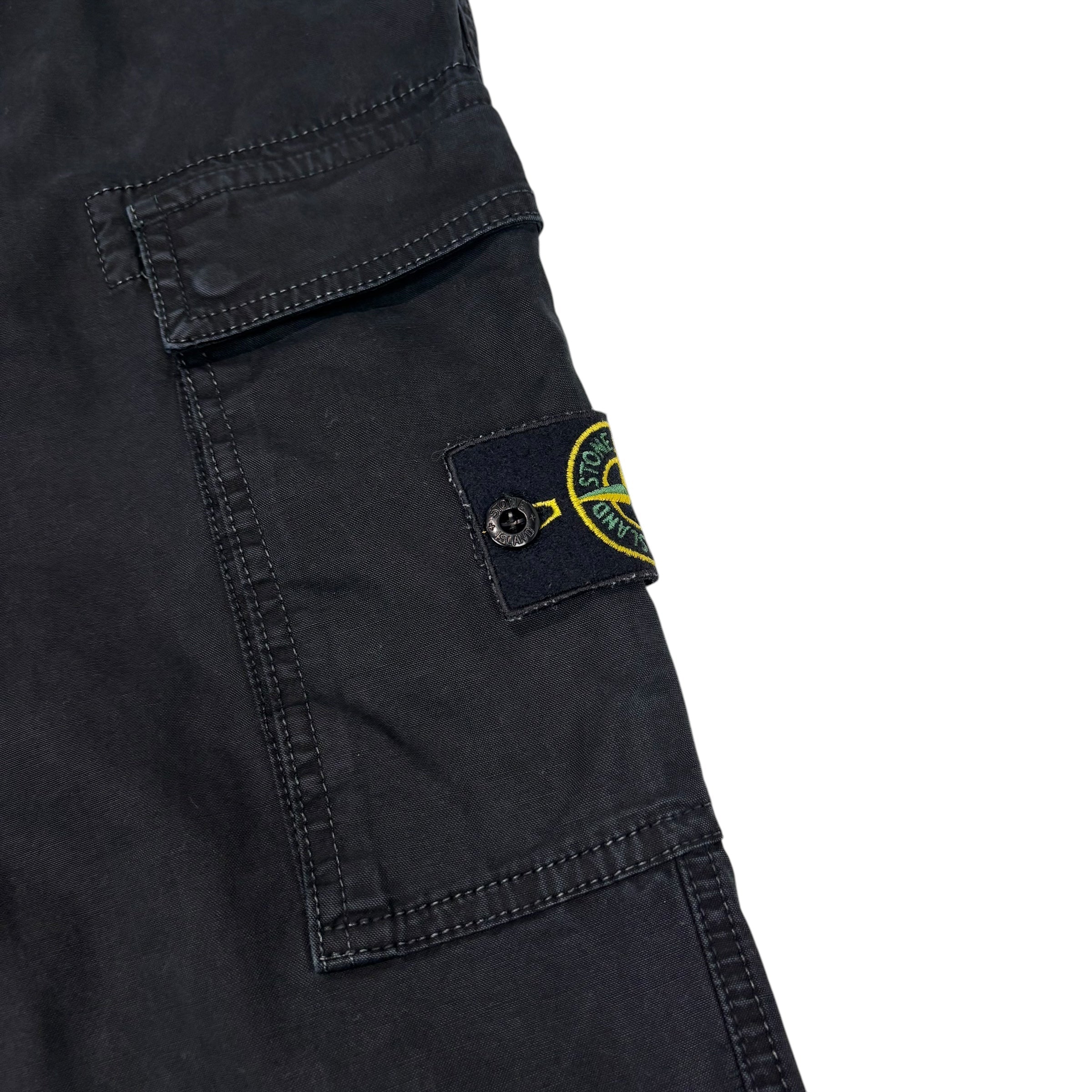 Stone Island Black Brushed Cotton Compass-Parch Button Pocket Cargo Trousers