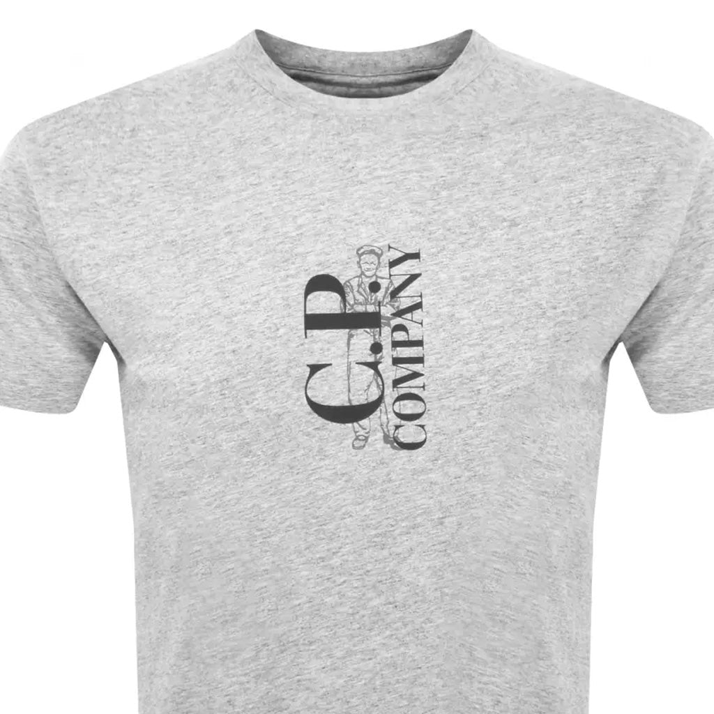 C.P. Company 30/1 Jersey Vertical Logo T-Shirt in Grey Melange
