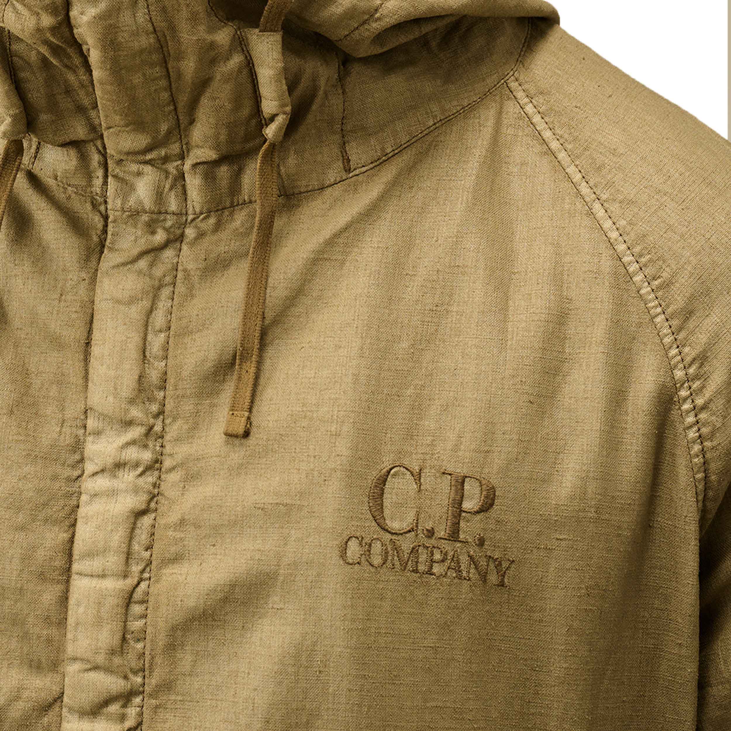 C.P. Company Lino Wax Goggle Jacket in Tree House- Beige