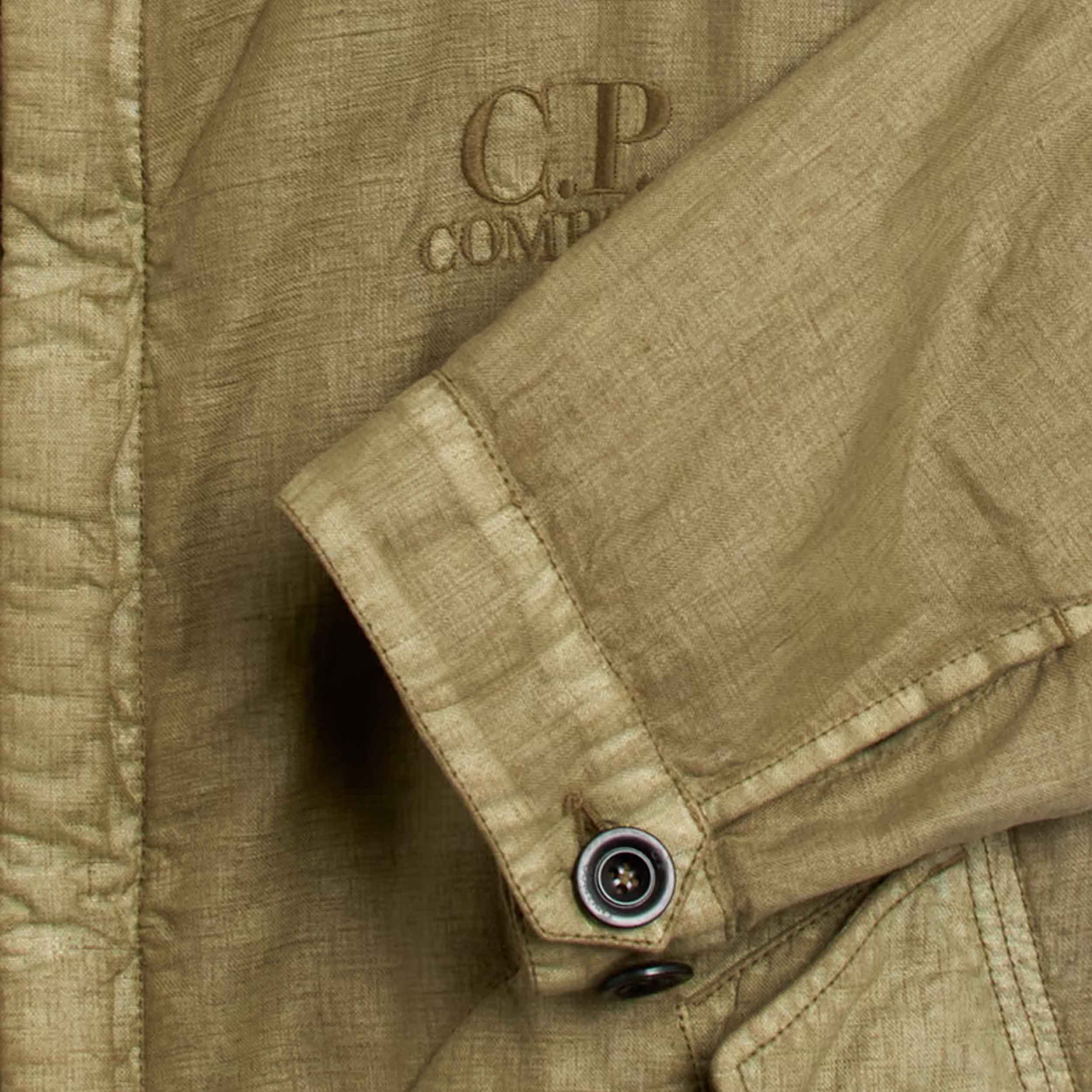C.P. Company Lino Wax Goggle Jacket in Tree House- Beige
