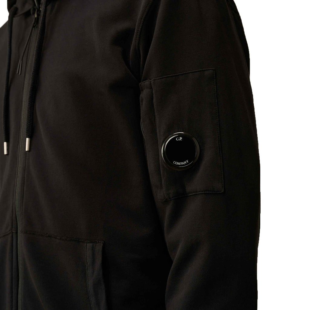 C.P. Company Light Fleece Lens Zipped Hooded Sweatshirt in Black