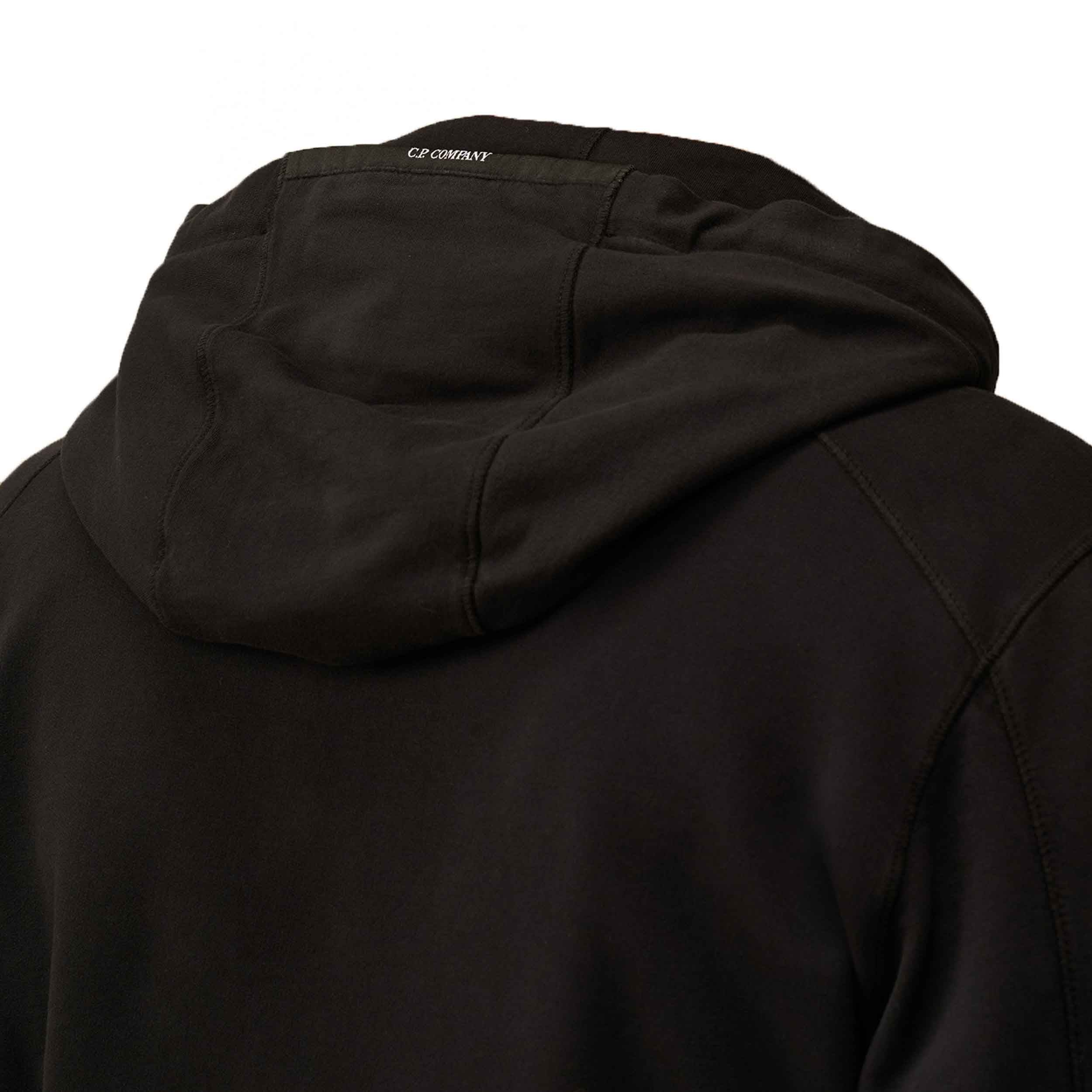 C.P. Company Light Fleece Lens Zipped Hooded Sweatshirt in Black