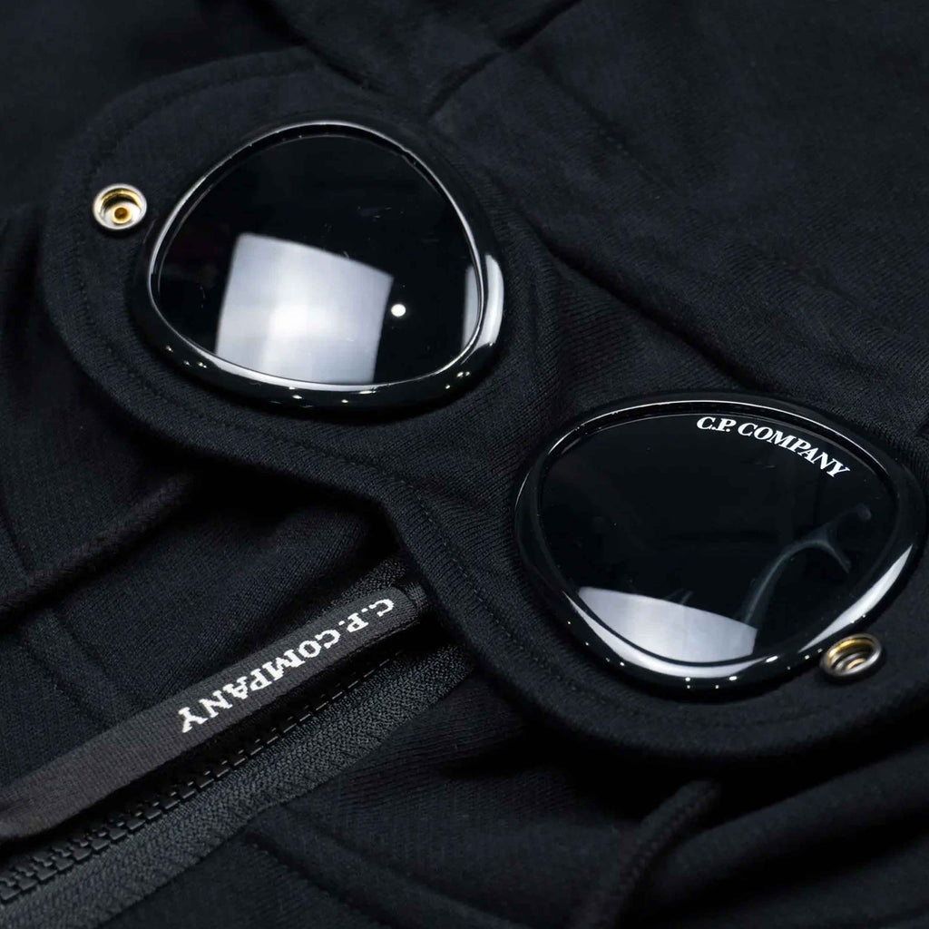 C.P. Company Diagonal Raised Fleece Goggle Zipped Hooded Sweatshirt in Black