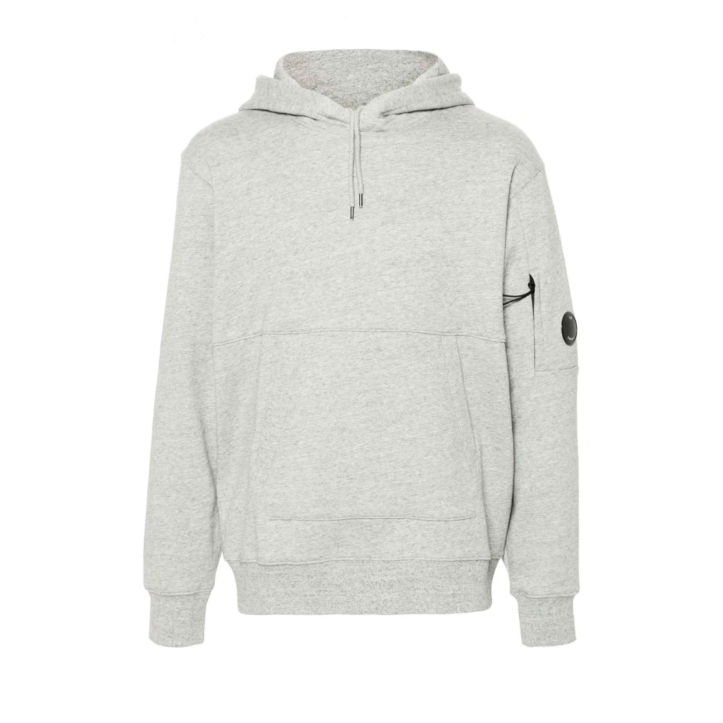 C.P. Company Diagonal Raised Fleece Lens Hooded Sweatshirt in Greystone Melange