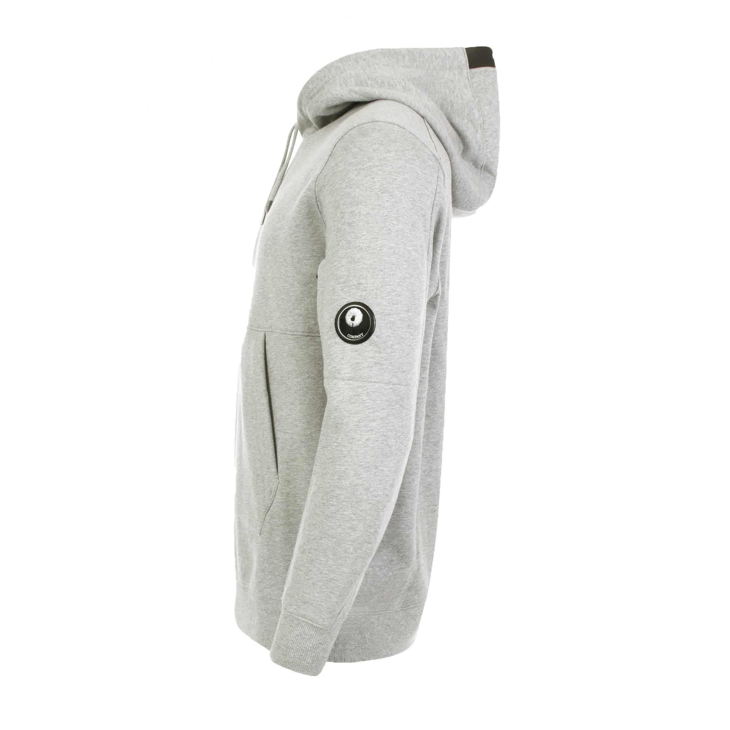 C.P. Company Diagonal Raised Fleece Lens Hooded Sweatshirt in Greystone Melange