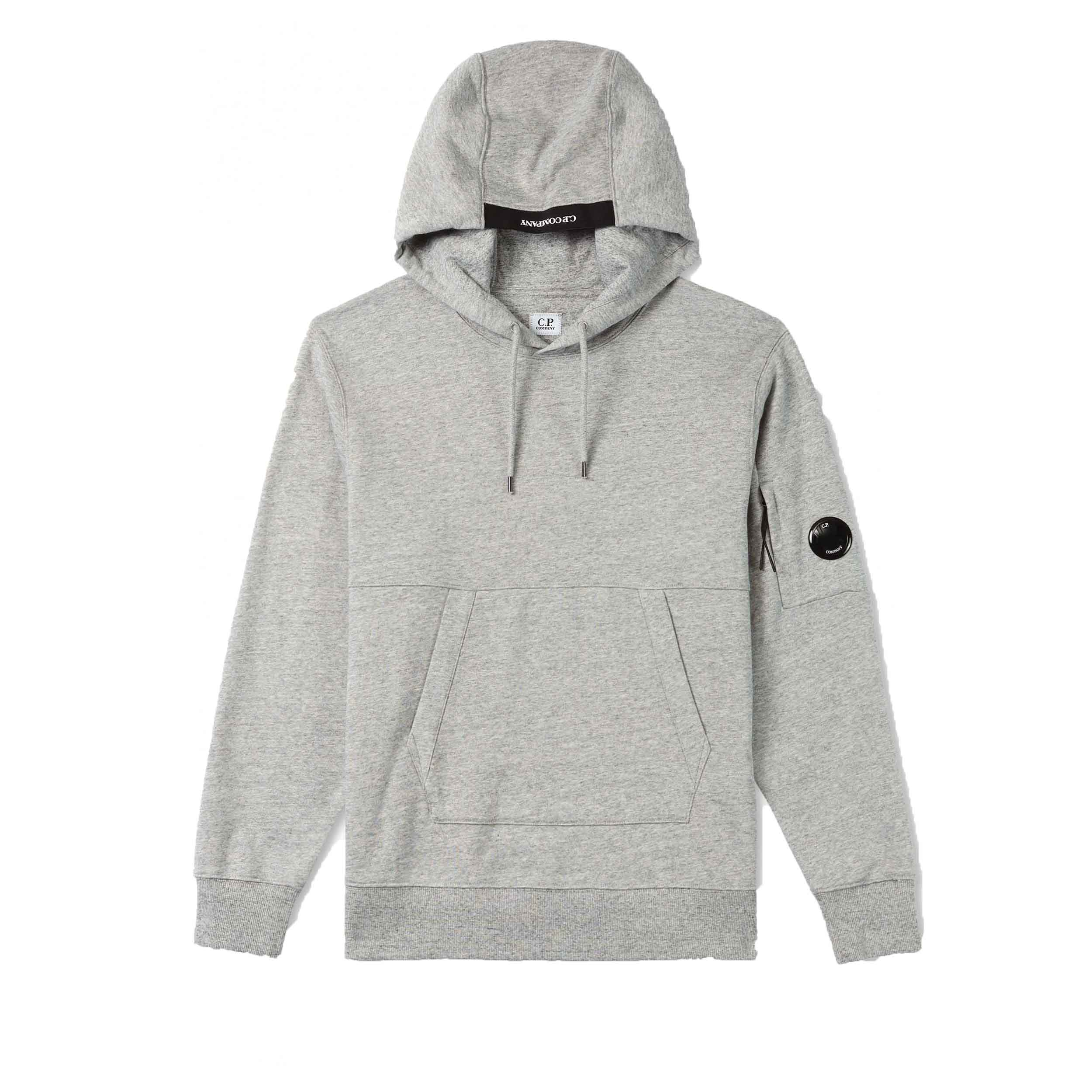 C.P. Company Diagonal Raised Fleece Lens Hooded Sweatshirt in Greystone Melange