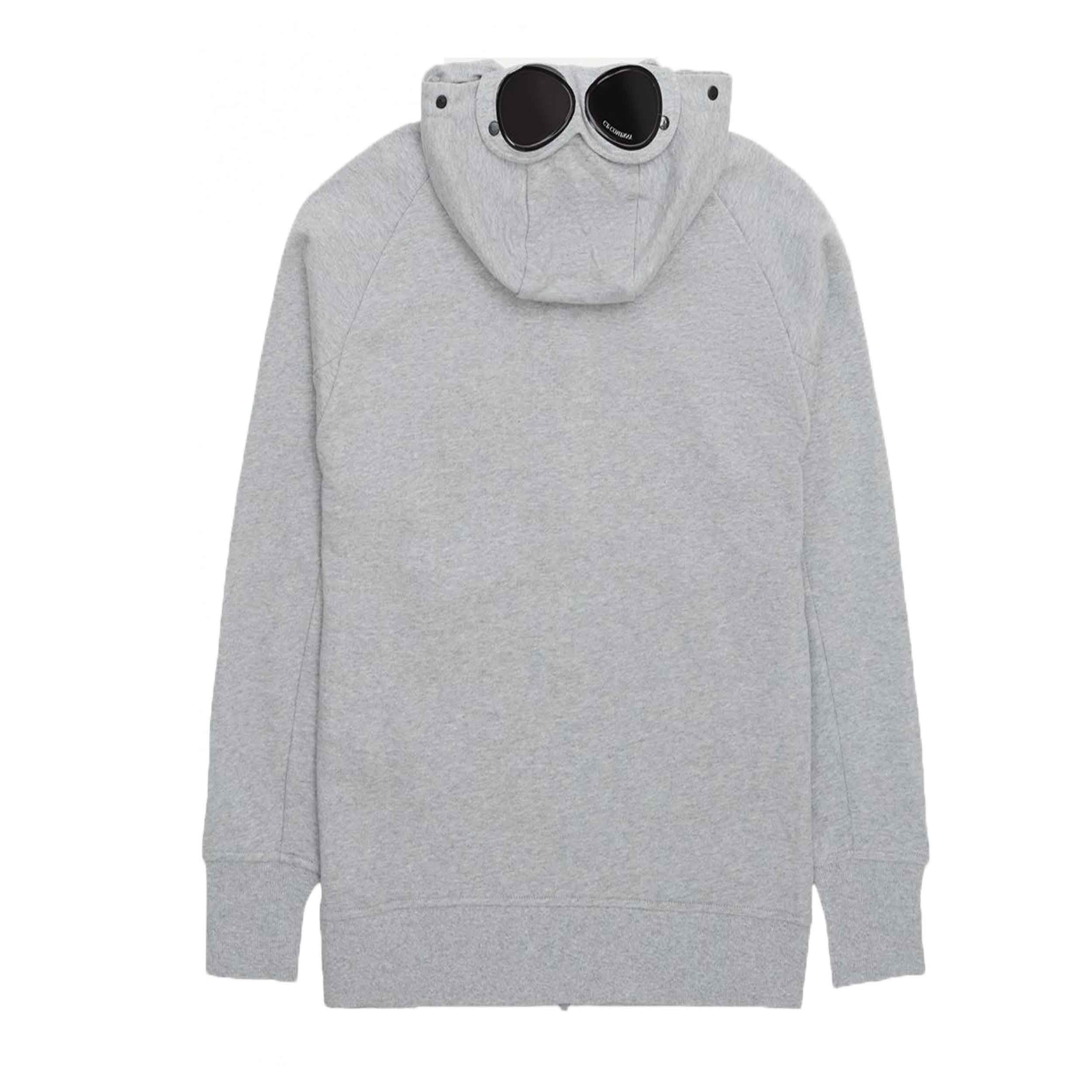 C.P. Company Diagonal Raised Fleece Goggle Zipped Hooded Sweatshirt in Greystone Melange