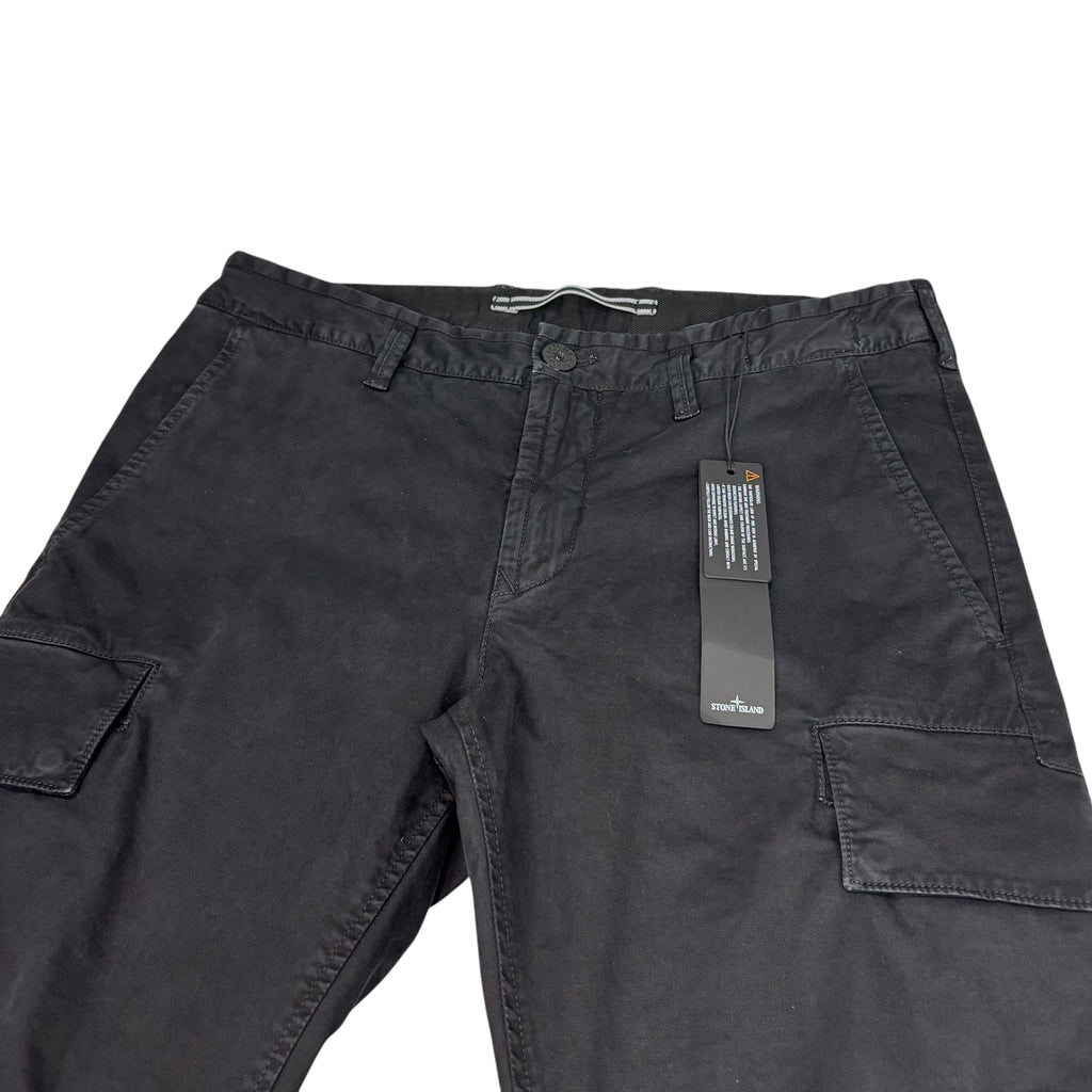 Stone Island Black Brushed Cotton Compass-Patch Cargo Trousers