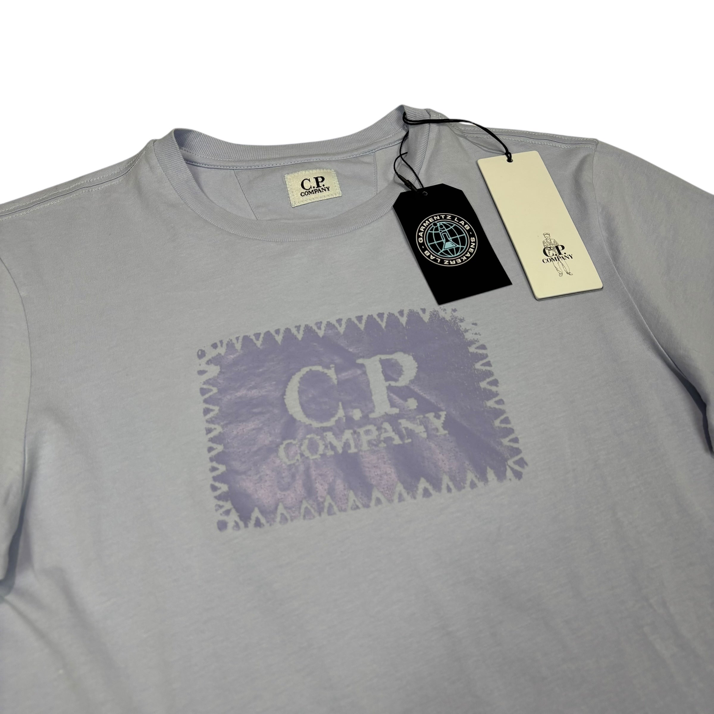 CP Company Pastel Blue Box Print Spell Out TShirt