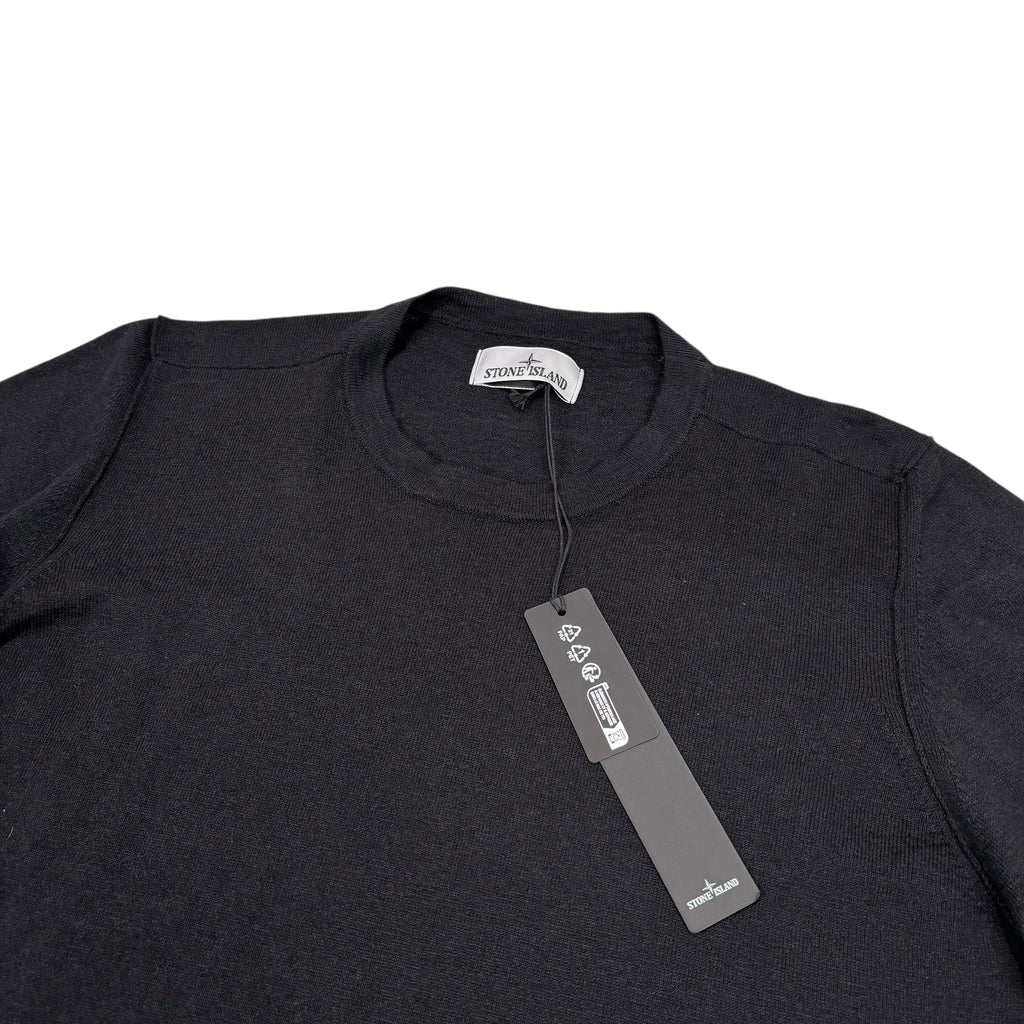 Stone Island Black Cotton Compass-Patch Crewneck Jumper