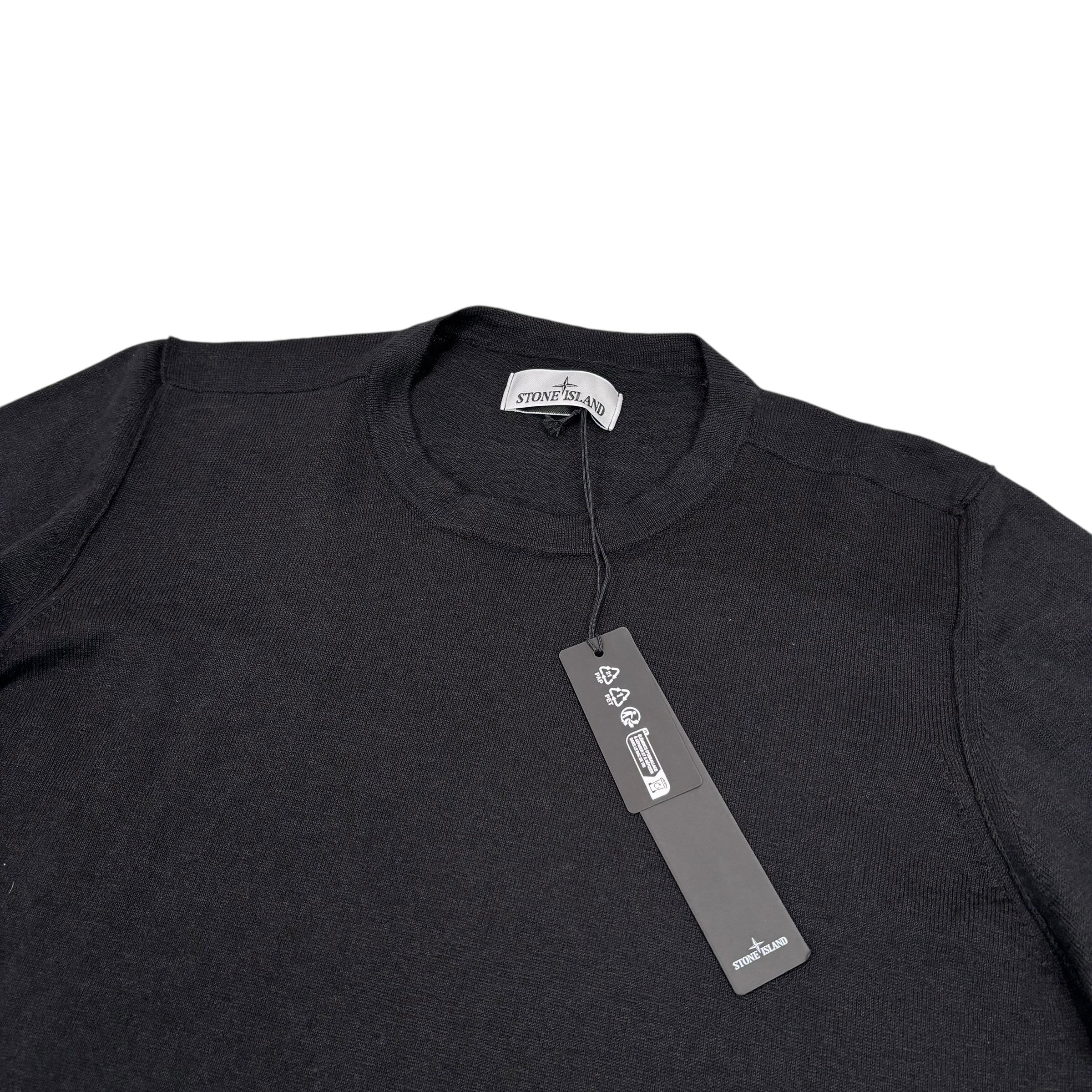 Stone Island Black Cotton Compass-Patch Crewneck Jumper