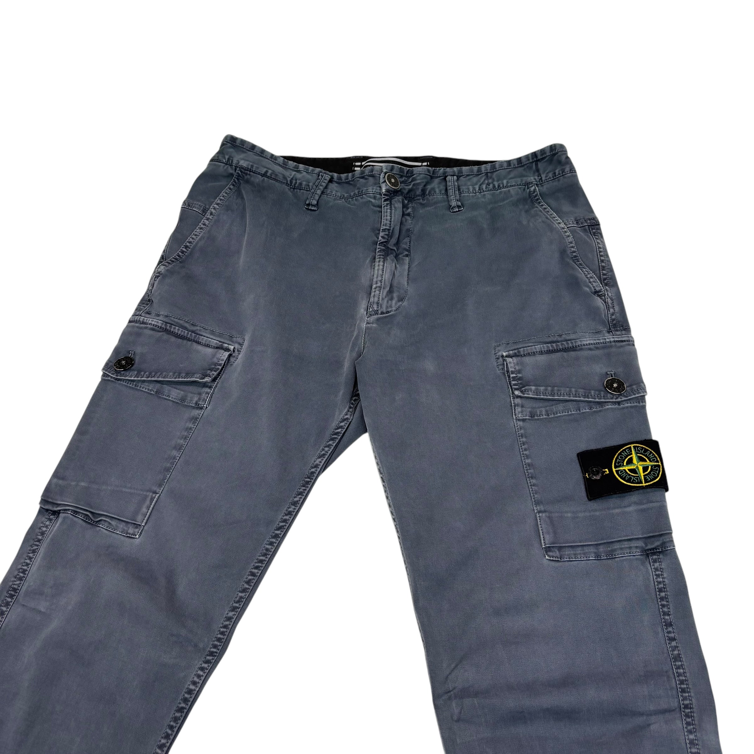 Stone Island Blue Brushed Cotton Button-Pocket Cargo Trousers