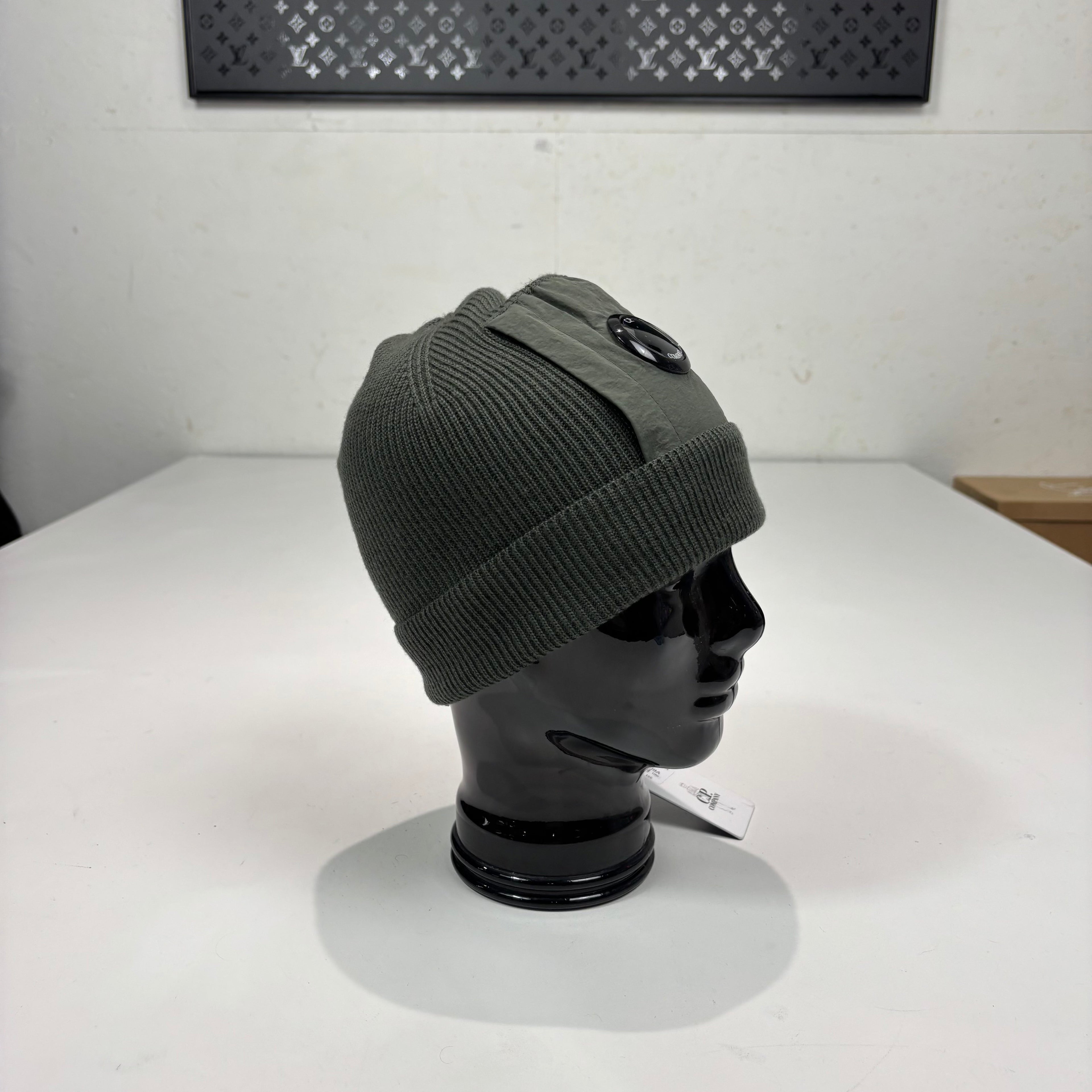 CP Company Leaf Green Cotton Single Goggle Beanie