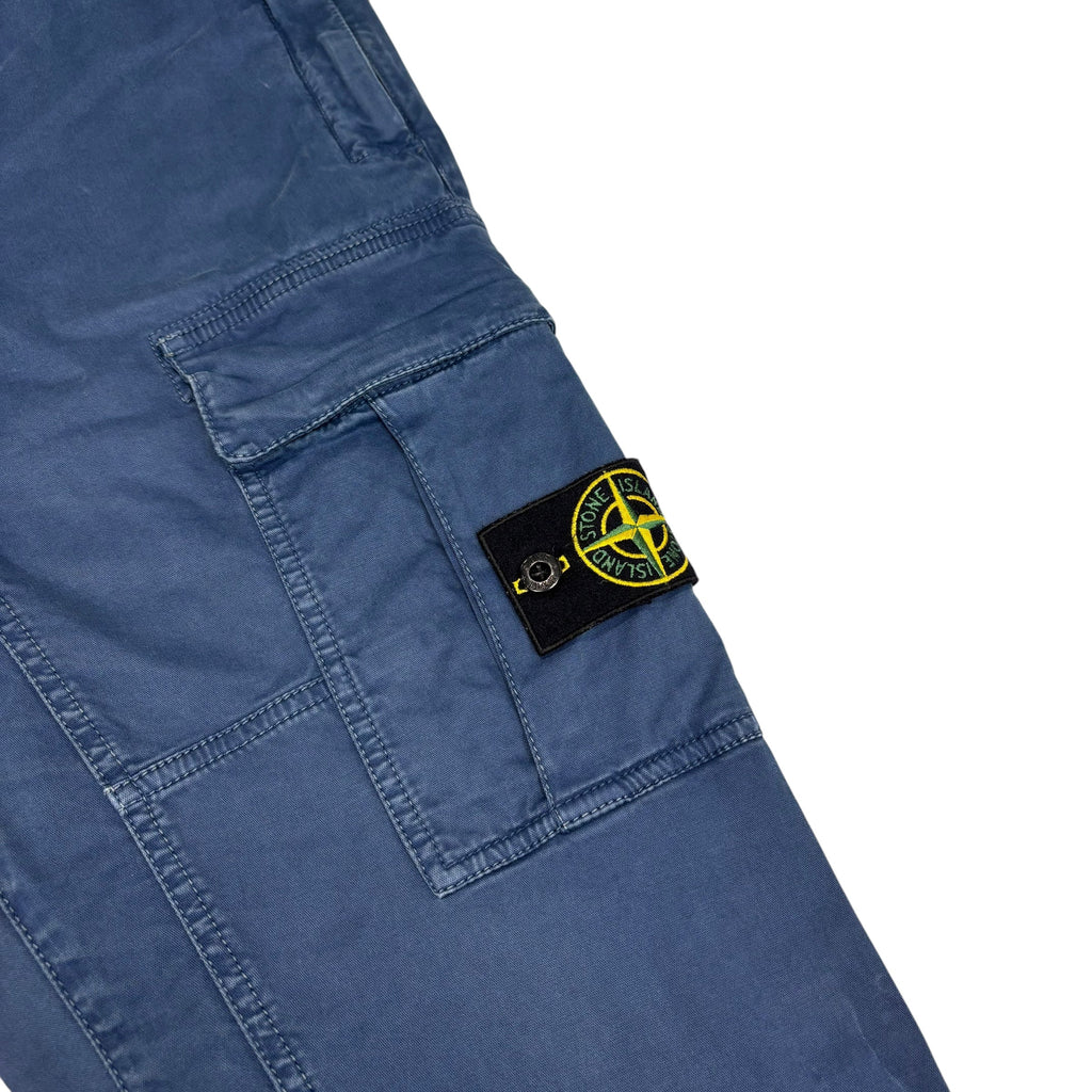 Stone Island Blue Zip-Pockets Brushed Cotton Compass-Patch Cargo Trousers