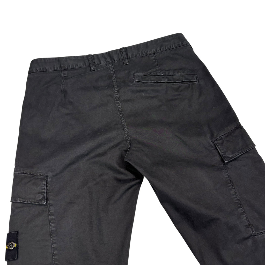 Stone Island Black Brushed Cotton Compass-Patch Cargo Trousers