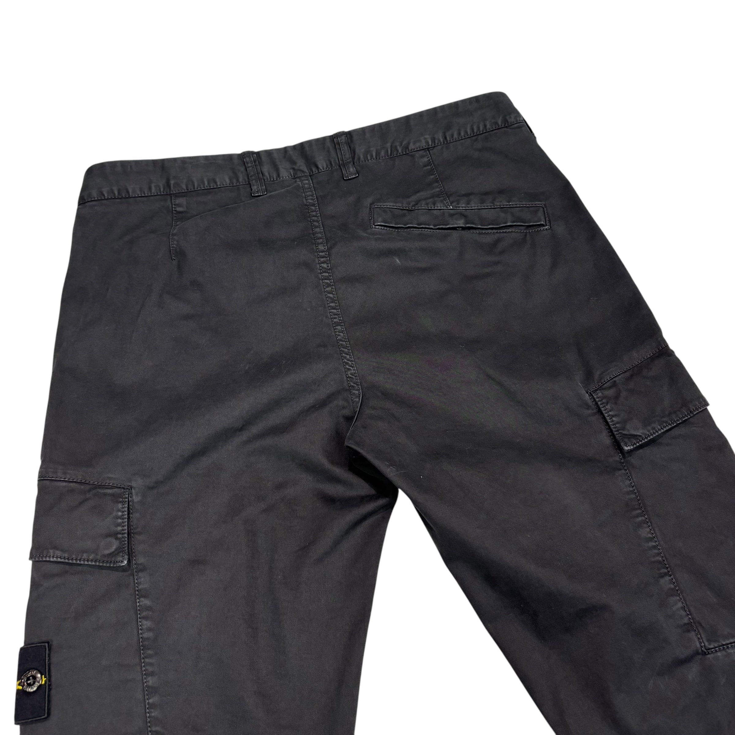 Stone Island Black Brushed Cotton Compass-Patch Cargo Trousers
