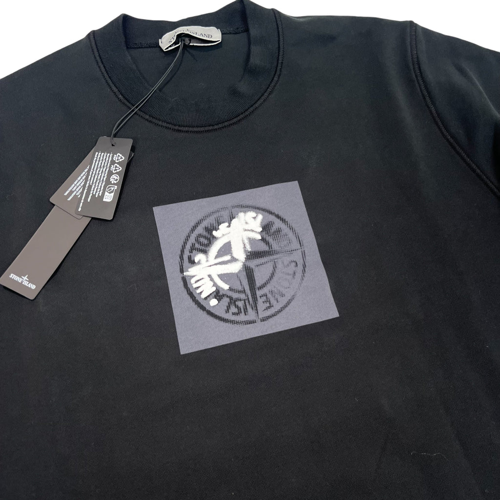 Stone Island Black Institutional One Badge Print Crewneck Jumper