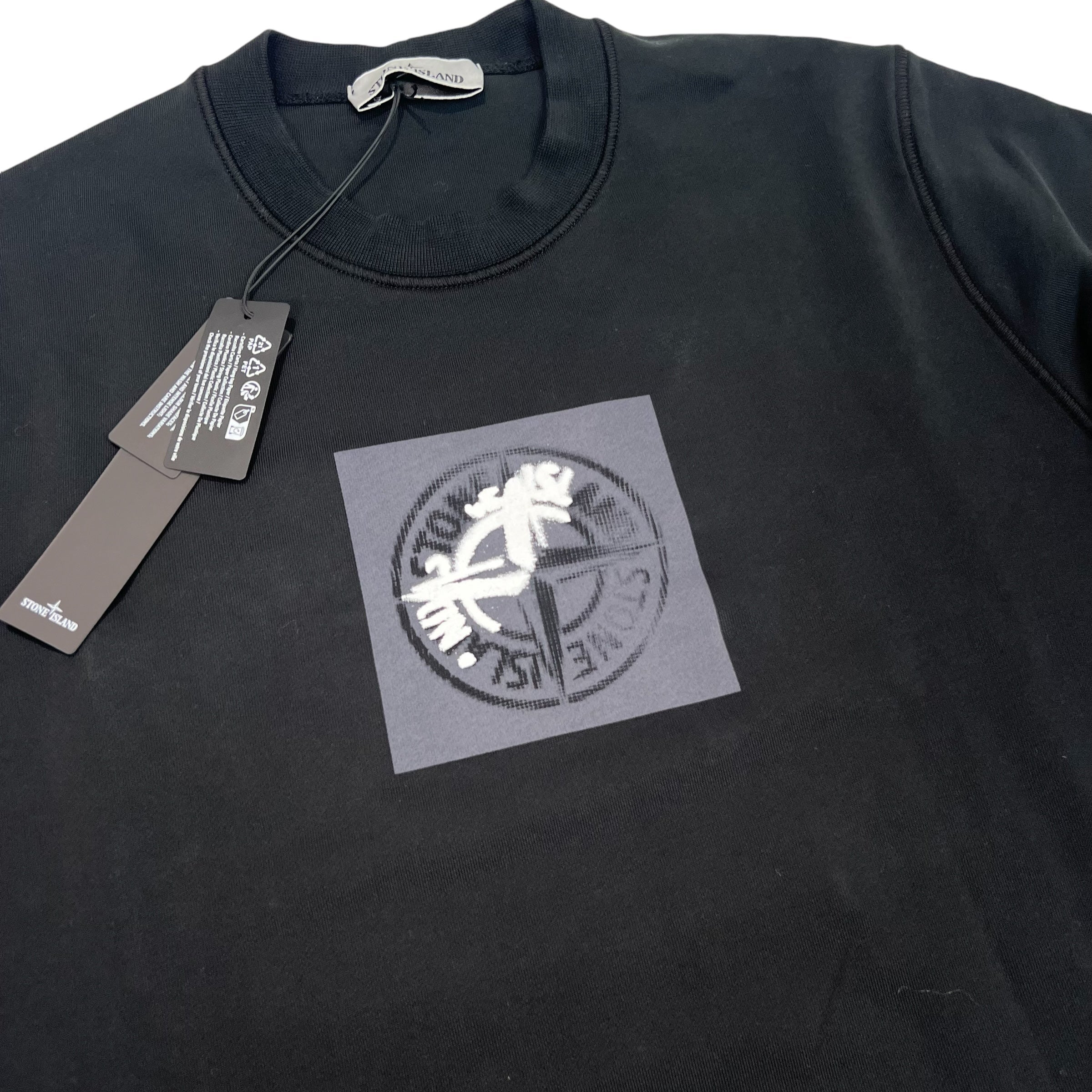 Stone Island Black Institutional One Badge Print Crewneck Jumper