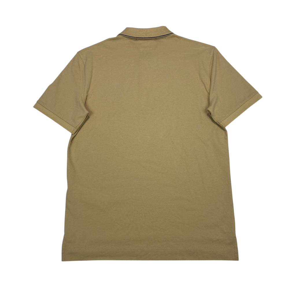 CP Company Beige Box Logo Spell Out Striped Polo Shirt