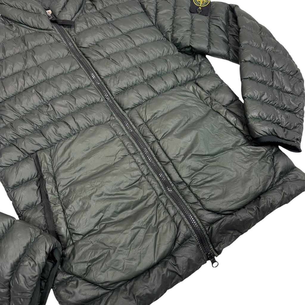Stone Island Green Garment Dyed Micro Yarn Down Compass Patch Jacket