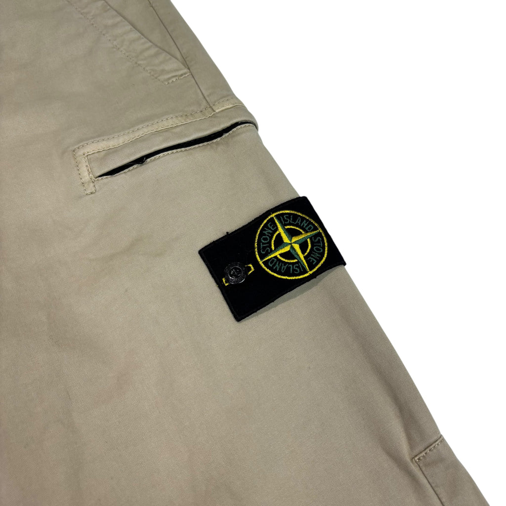 Stone Island Beige Zip-Pocket Brushed Cotton Cargo Trousers