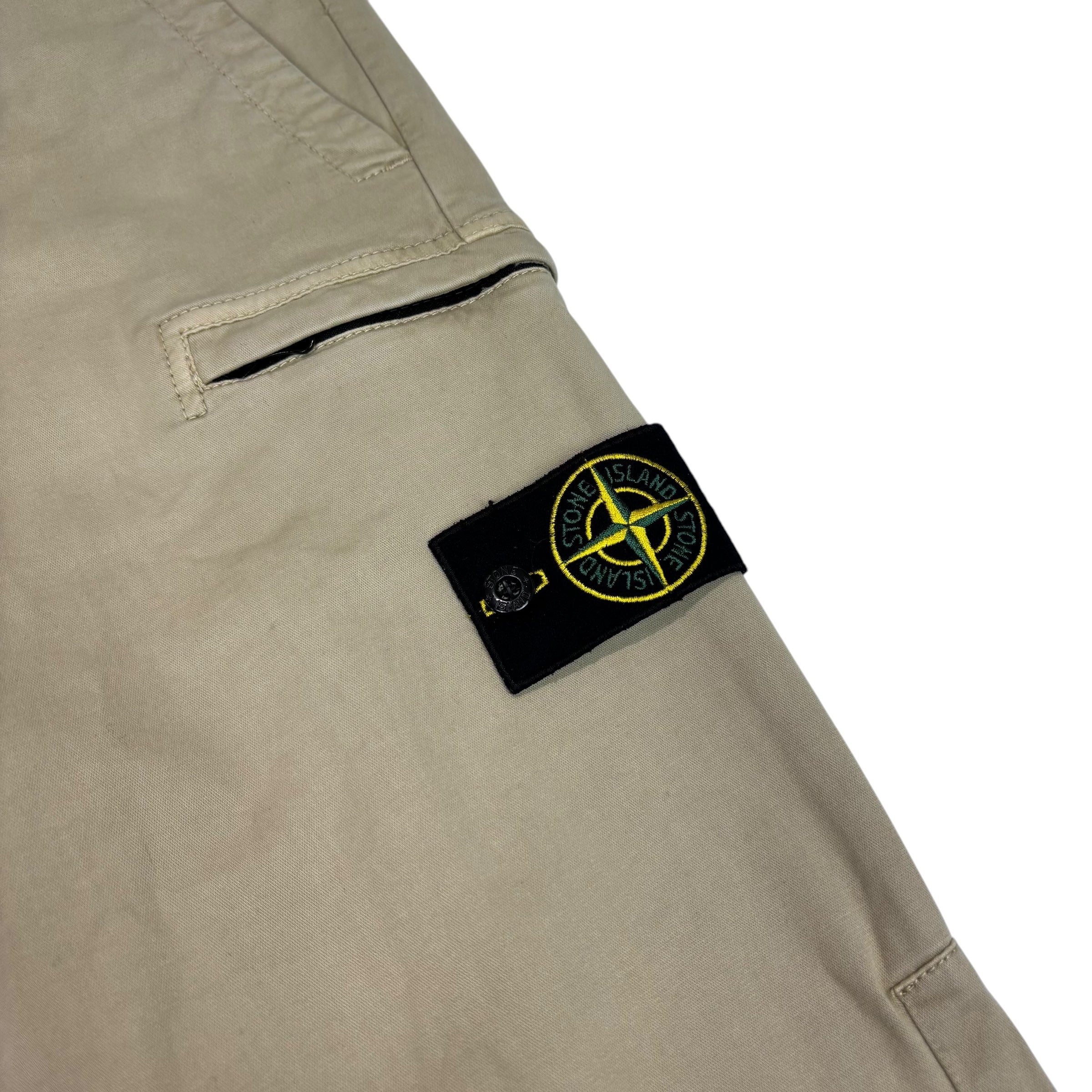 Stone Island Beige Zip-Pocket Brushed Cotton Cargo Trousers