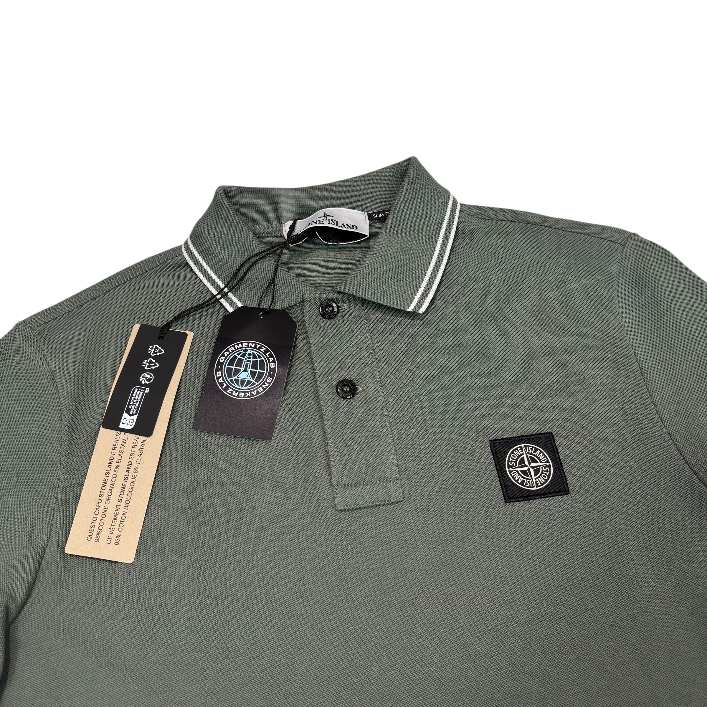 Stone Island Forest Green with White Stripe Patch Logo Polo shirt