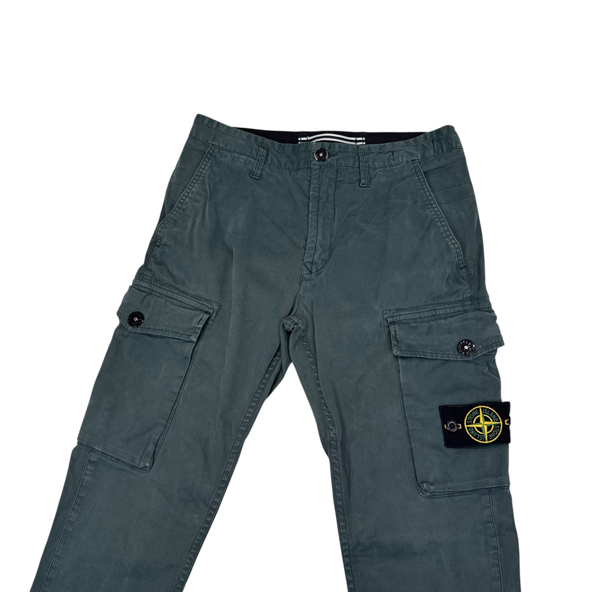 Stone Island Grey Brushed Cotton Compass-Patch Button Pocket Cargo Trousers