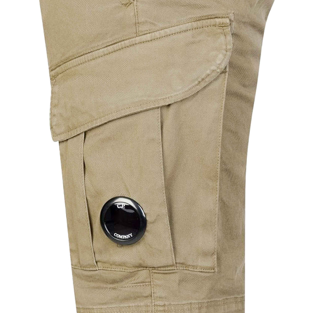 C.P. Company Stretch Sateen Lens Cargo Pants in Vintage Khaki- Beige