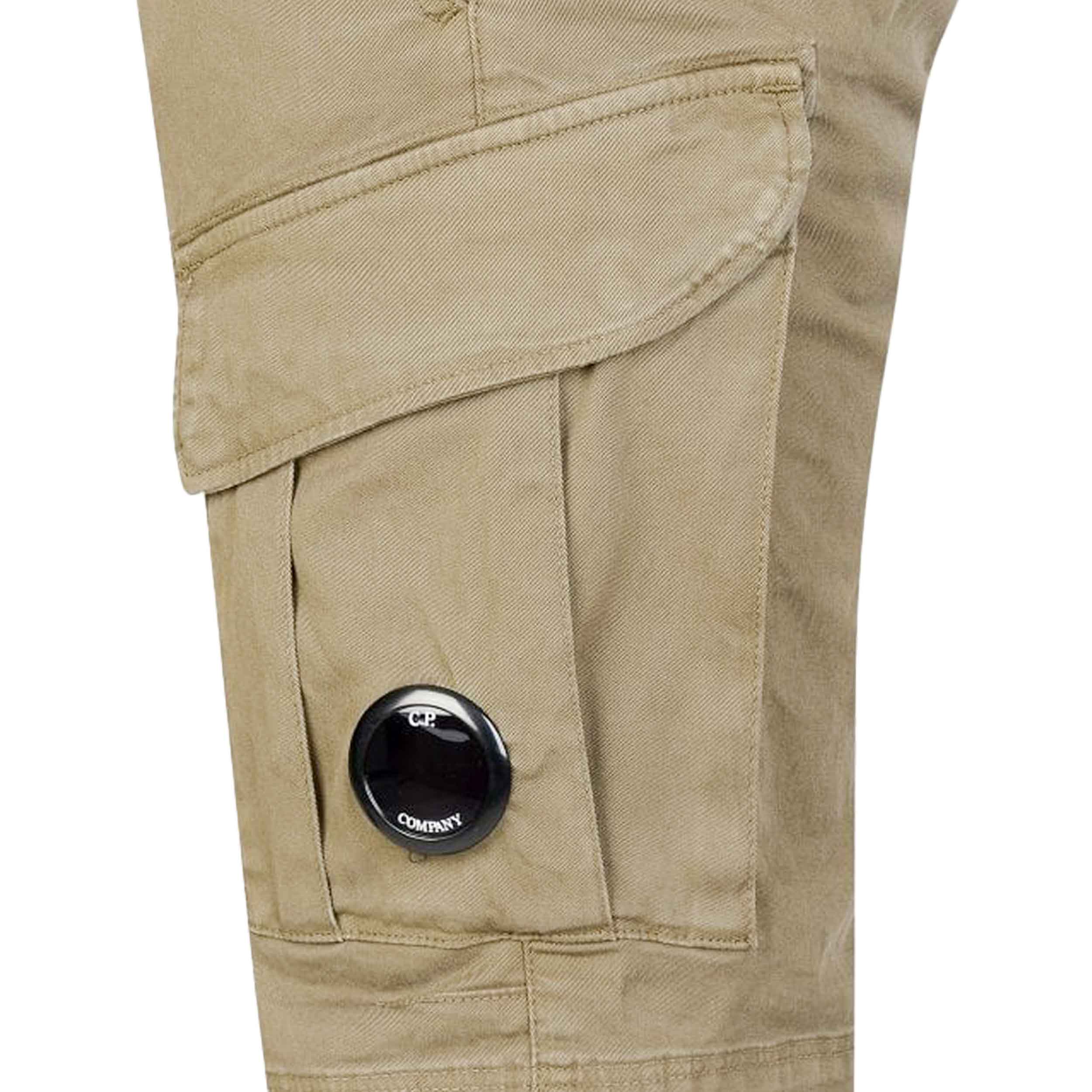 C.P. Company Stretch Sateen Lens Cargo Pants in Vintage Khaki- Beige