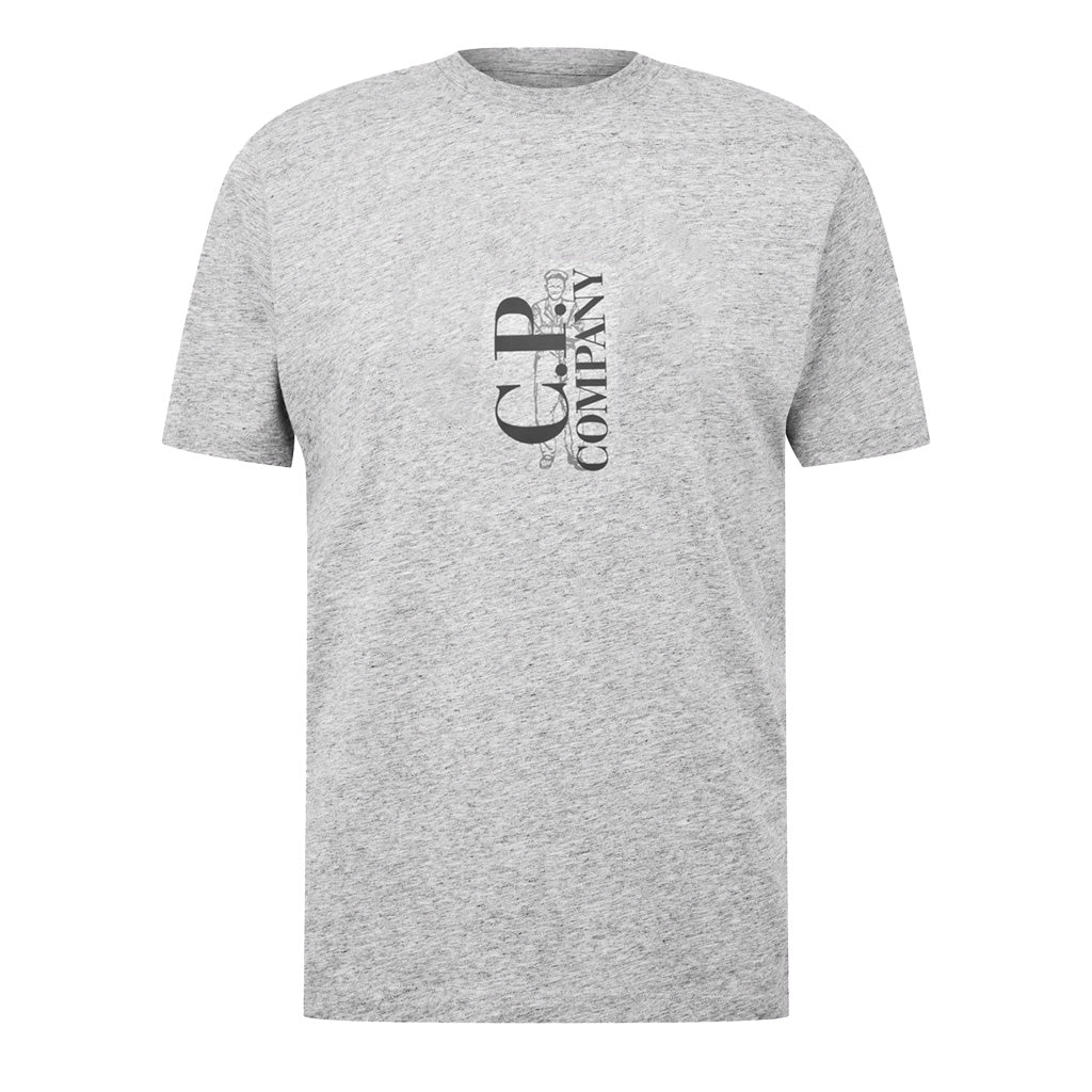 C.P. Company 30/1 Jersey Vertical Logo T-Shirt in Grey Melange