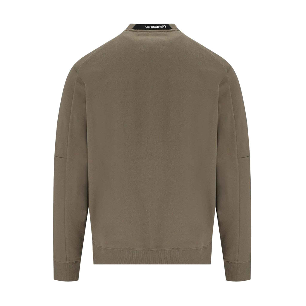 C.P. Company Diagonal Raised Fleece Crew Neck Lens Sweatshirt in Walnut- Beige