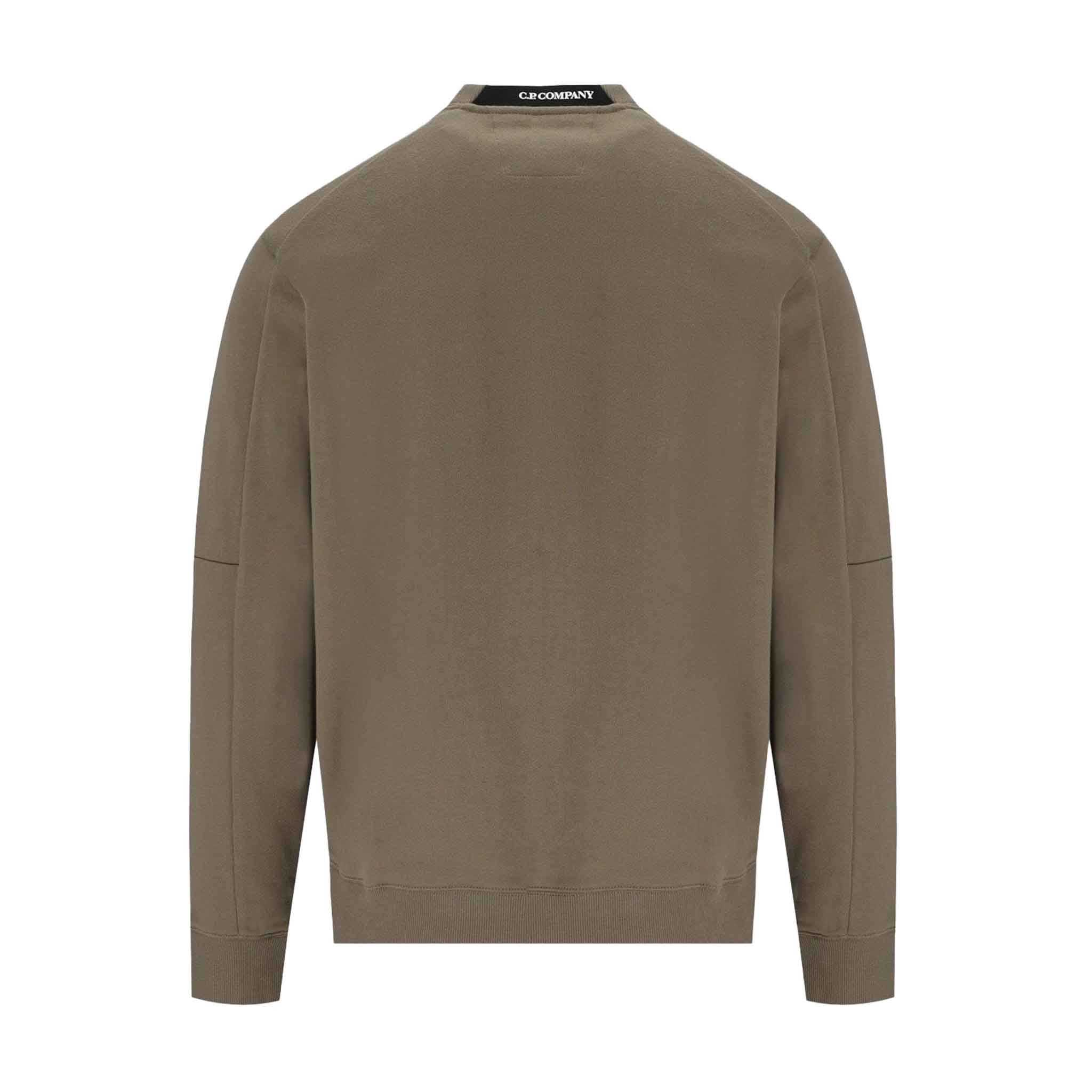 C.P. Company Diagonal Raised Fleece Crew Neck Lens Sweatshirt in Walnut- Beige