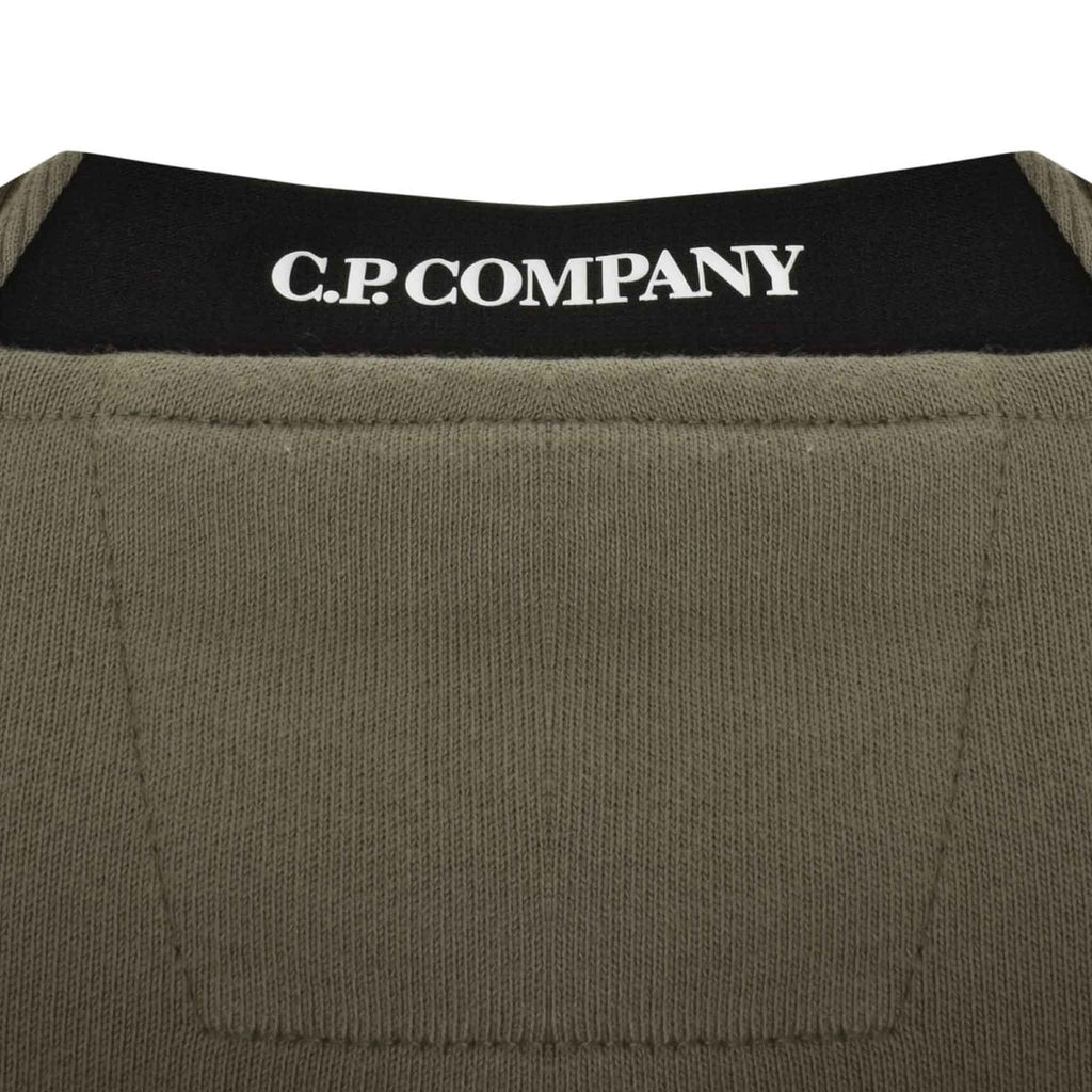 C.P. Company Diagonal Raised Fleece Crew Neck Lens Sweatshirt in Walnut- Beige