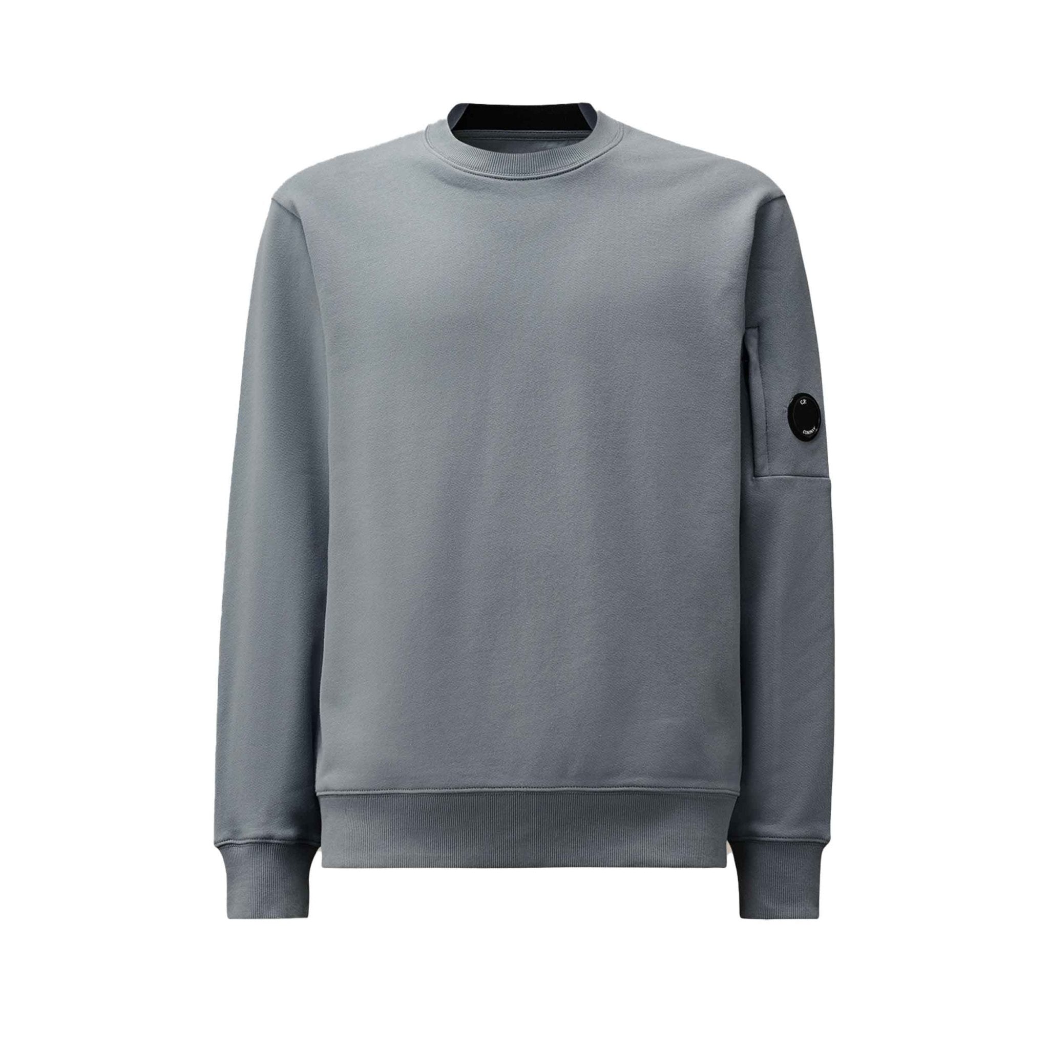 C.P. Company Diagonal Raised Fleece Crewneck Sweatshirt in Stormy Weather- Blue